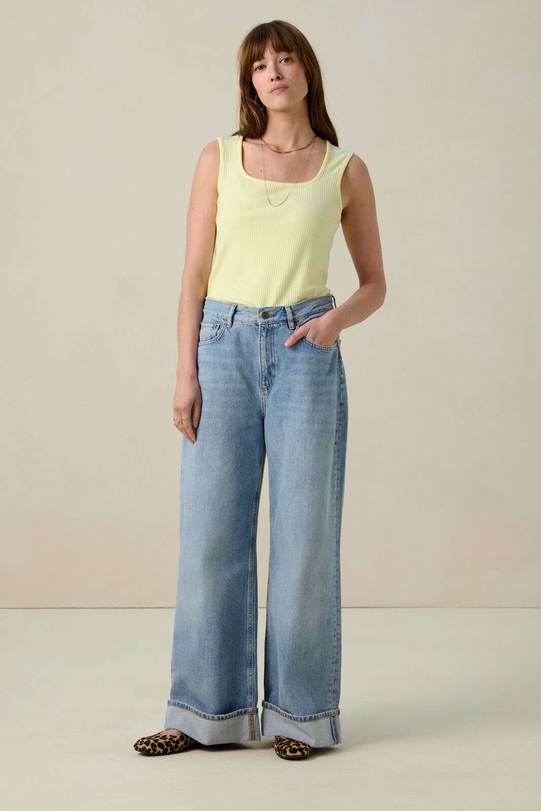 Lichtgeel rib singlet