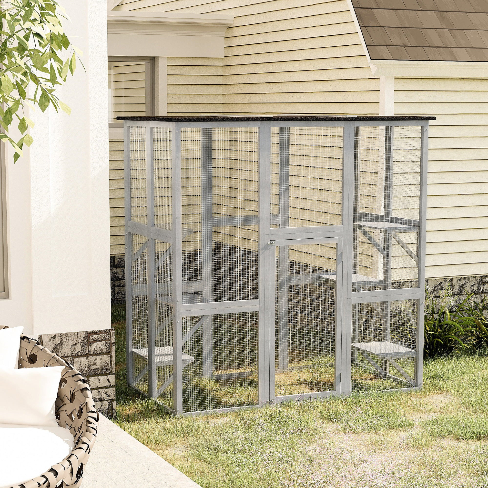 Wooden Catio Enclosure with Weather Protection, 6 Platforms, Outdoor, Large, 71" x 38.5" x 71" - Image 7