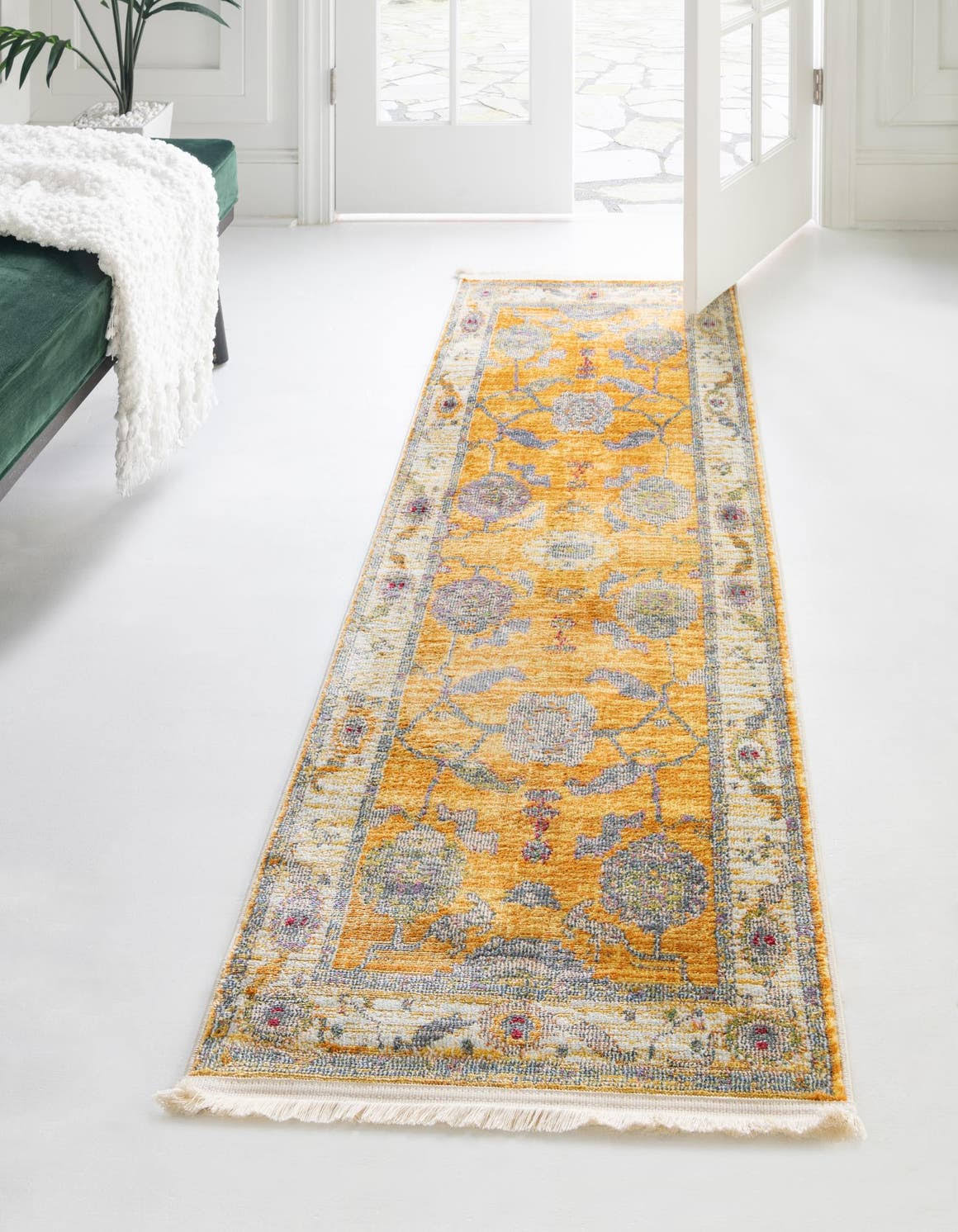 Paragon 8 ft Runner Yellow Floral Area Rug
