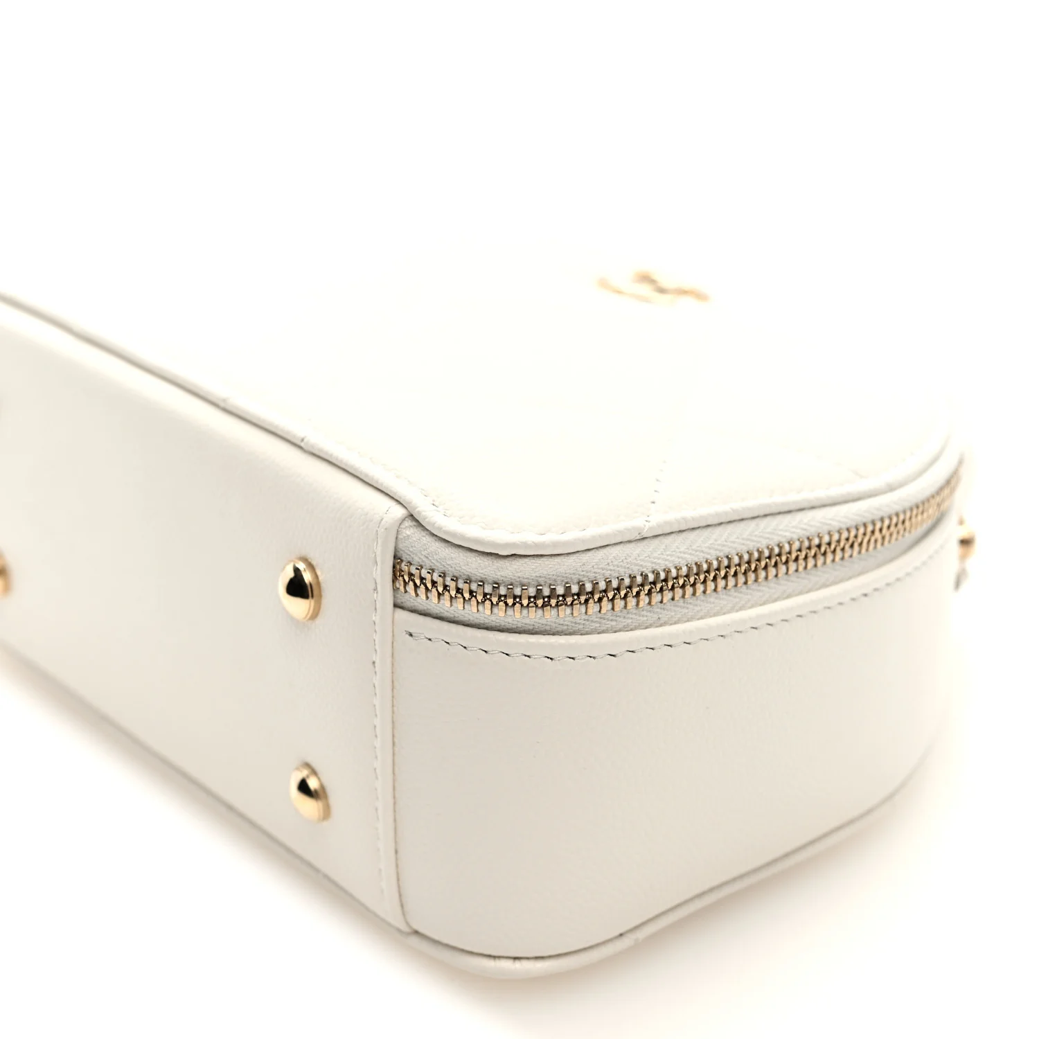 Grained Calfskin Quilted Top Handle Chain Clutch White