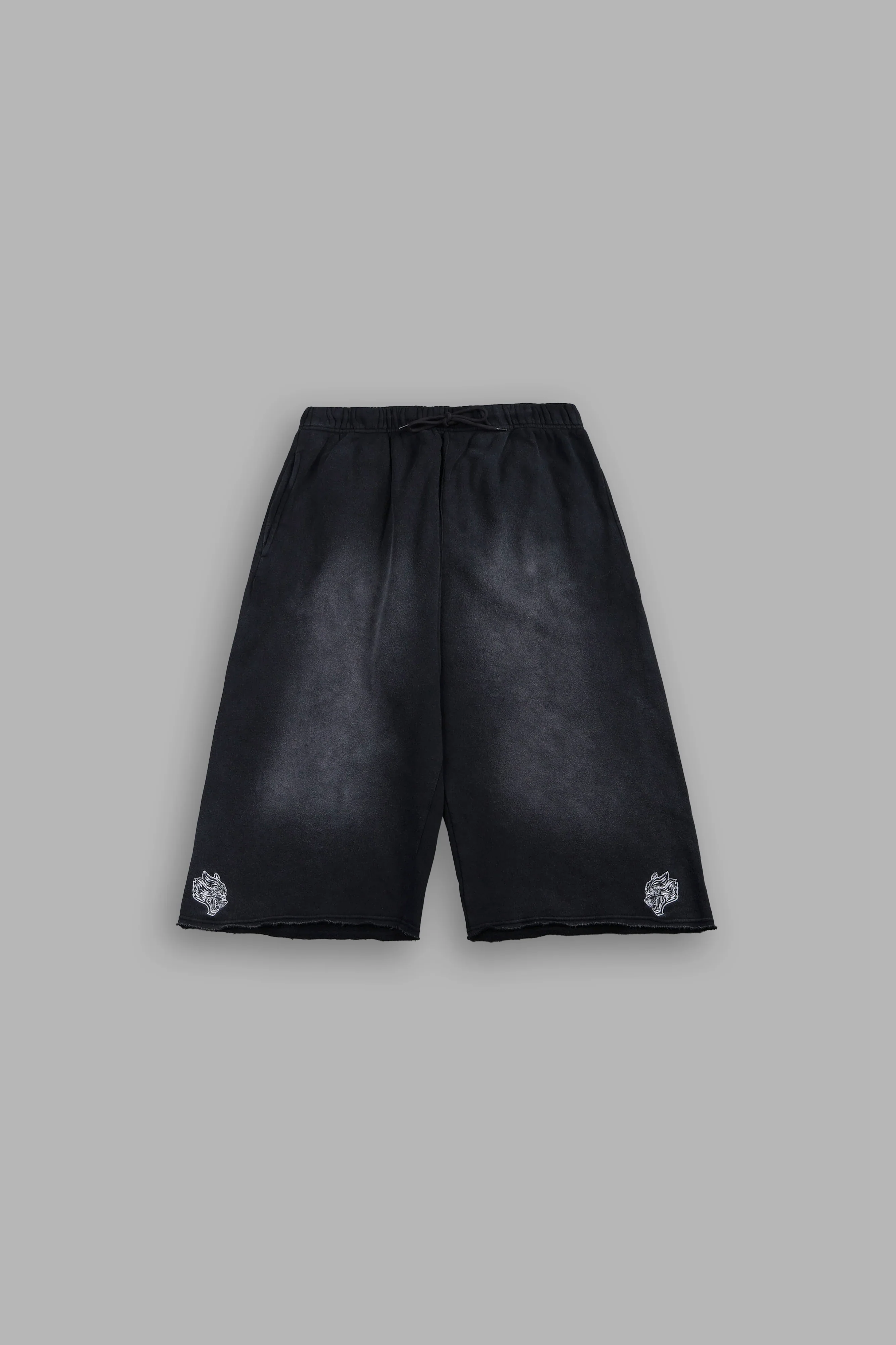 Dual Wolf Capri Sweat Pants In Black Super Sun Fade