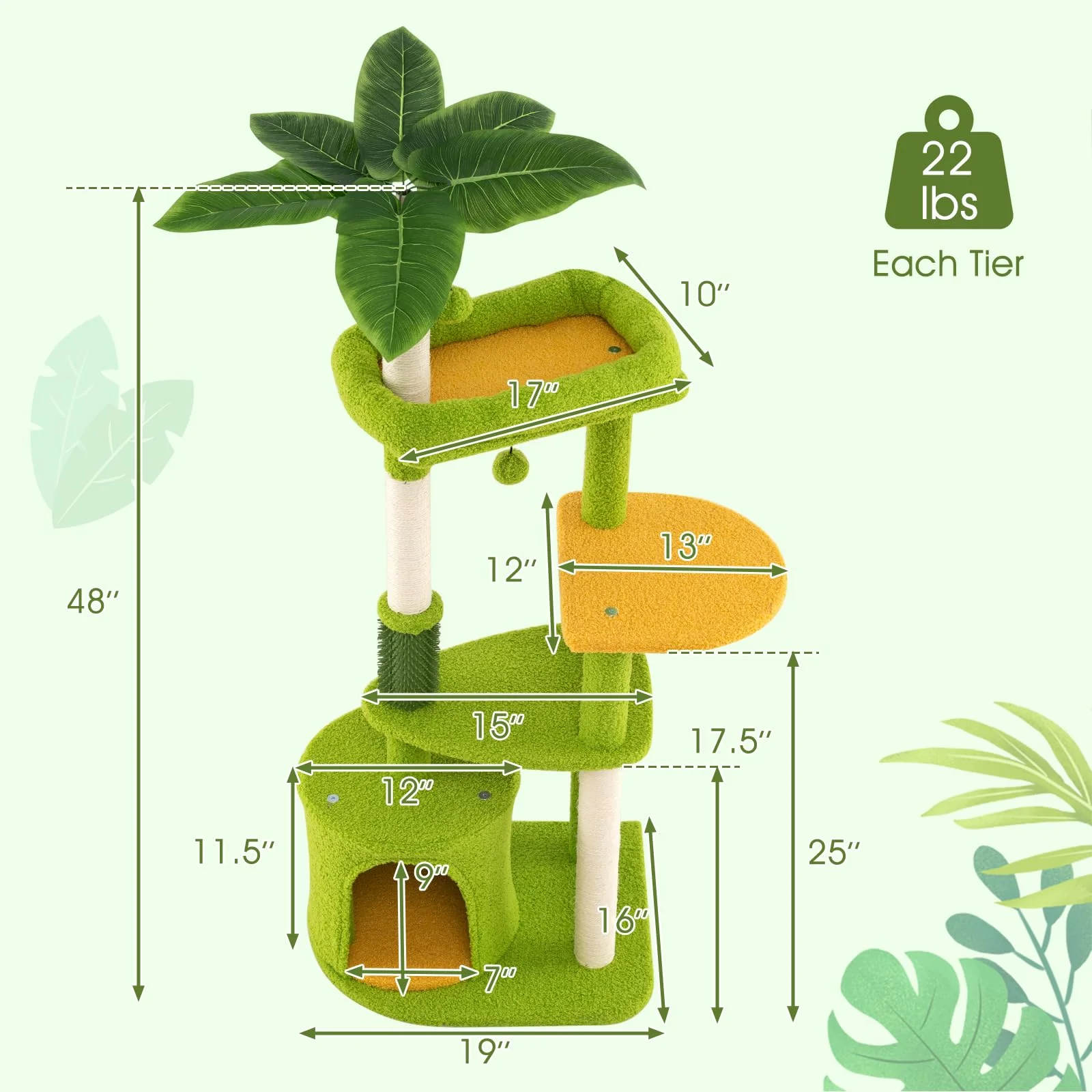 Tangkula Palm Cute Cat Tree with Sisal Scratching Posts