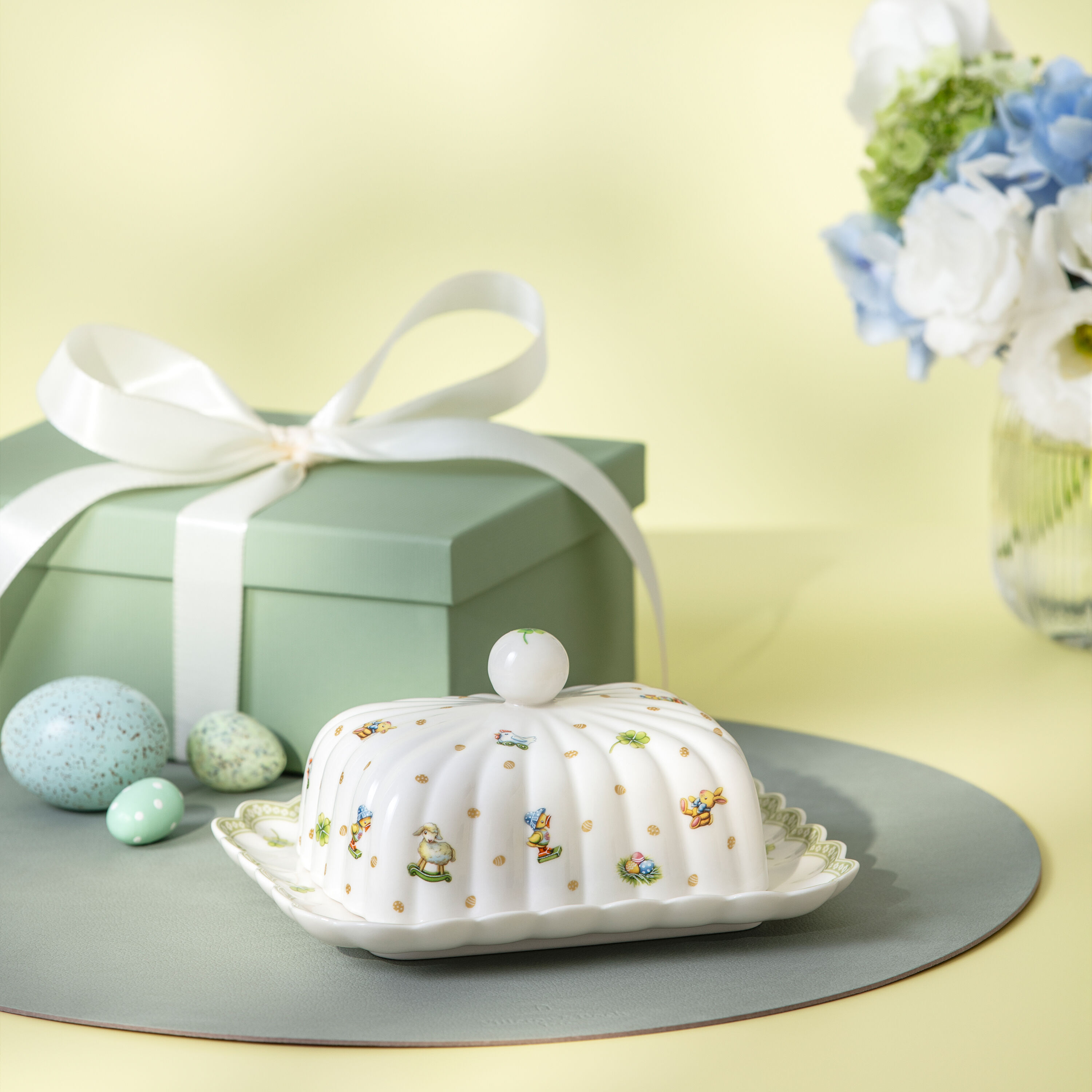 Easter Delight Covered butter dish - Green, Premium Porcelain