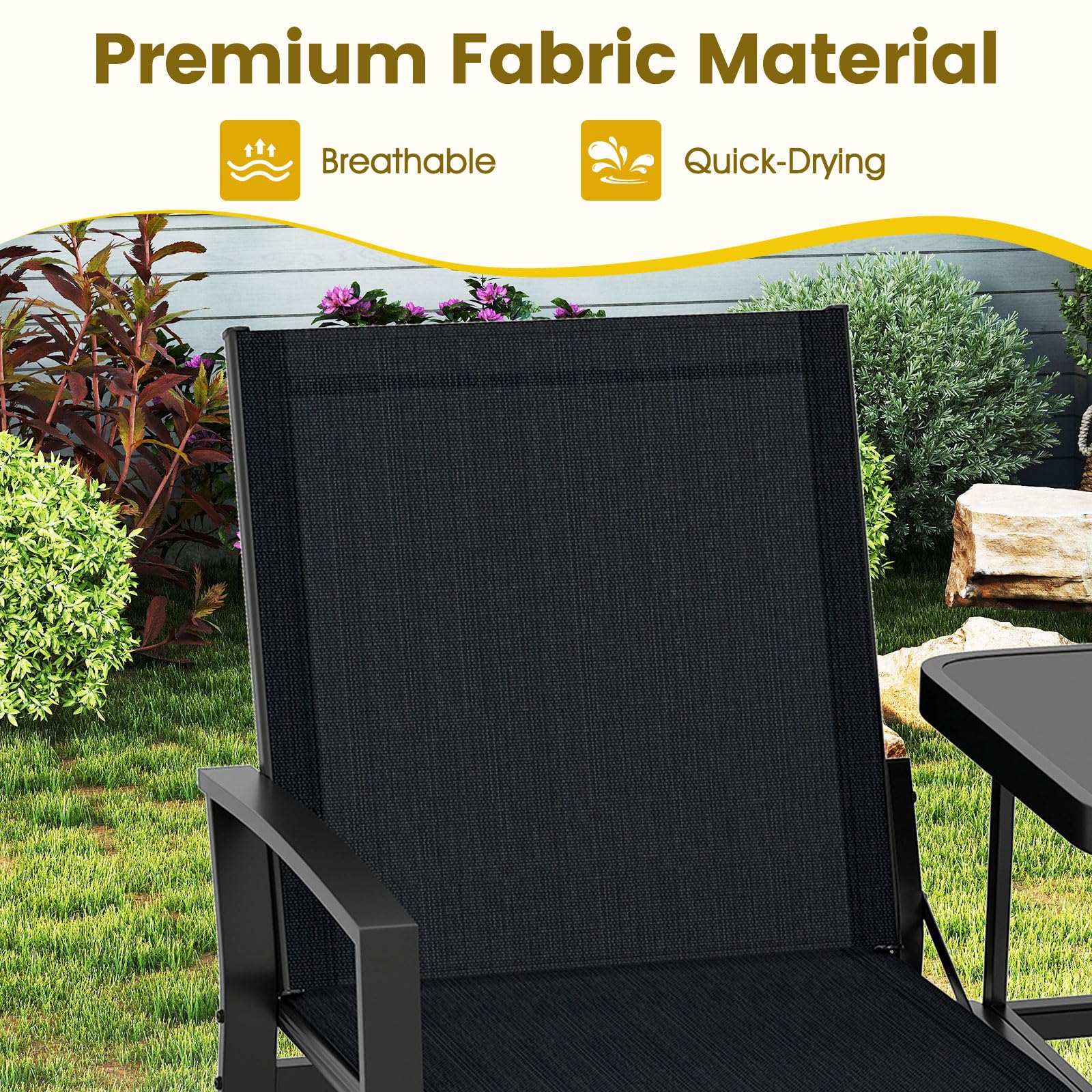 Tangkula Patio Loveseat with Built-in Table with Breathable Fabric Back