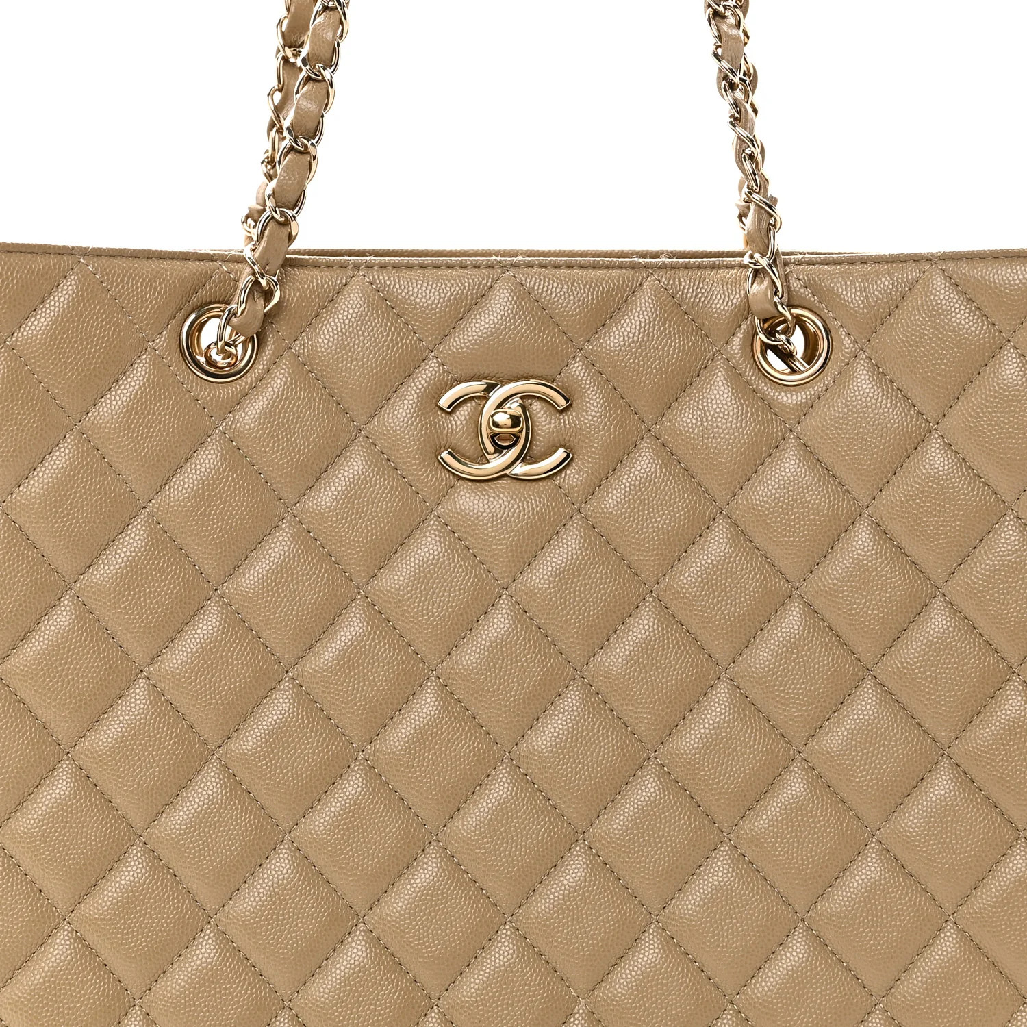 Caviar Quilted Large Shopping Tote Dark Beige