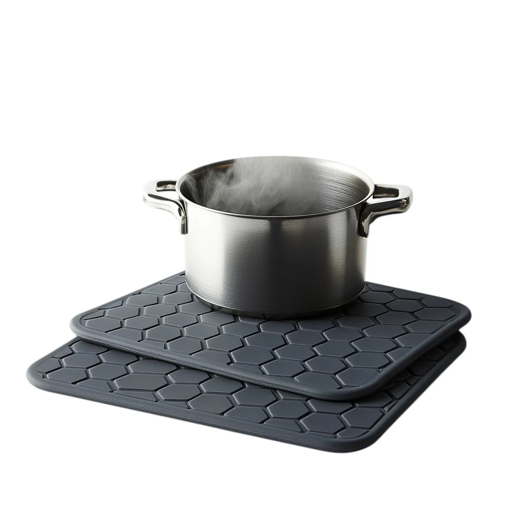 Zaldy Silicone Trivet Mats Set of 4 - Extra Thick Honeycomb Design - Heat Resistant up to 480F - Non-Slip Pot Holders & Jar Opener - Charcoal Grey