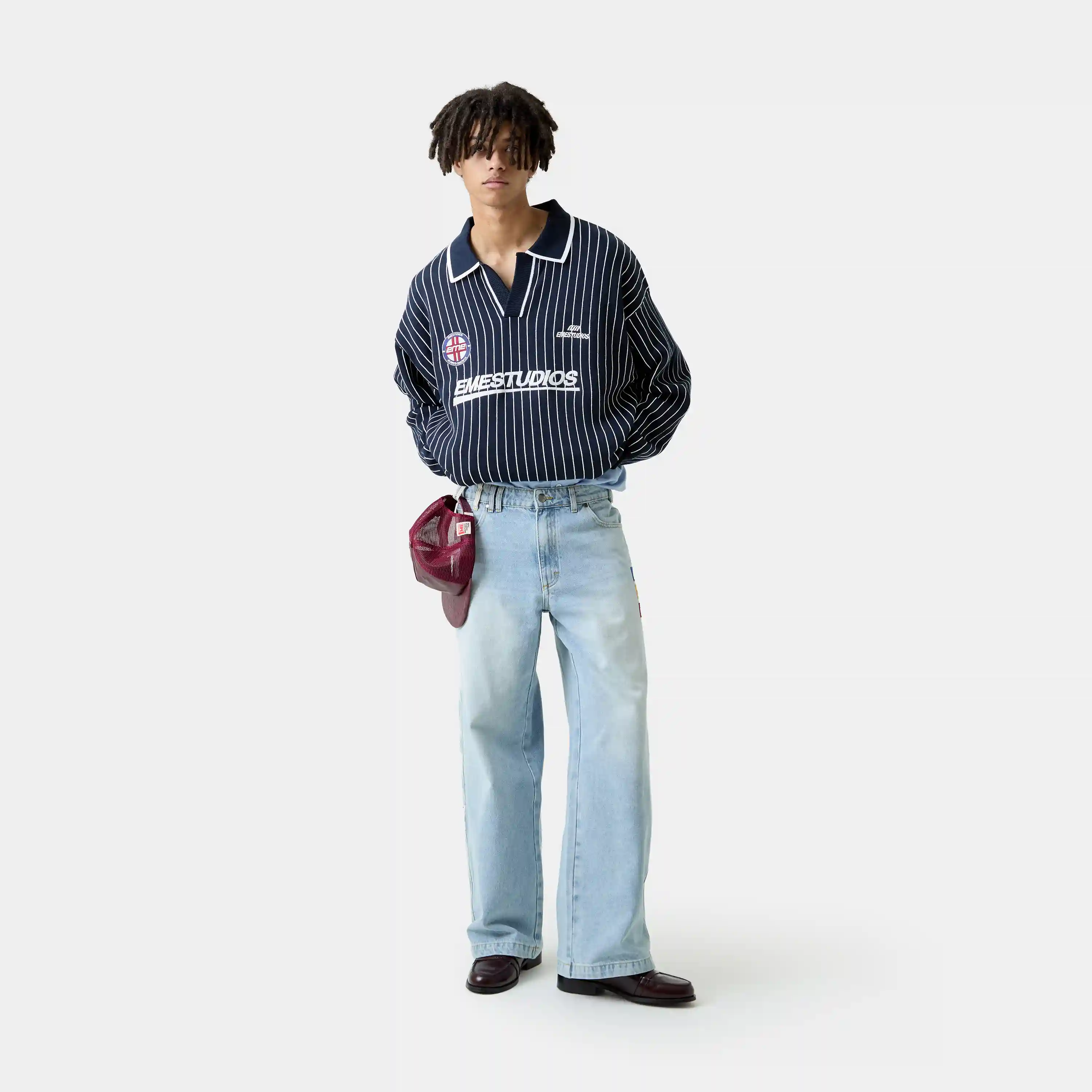 Pinstripe Navy Knit Polo