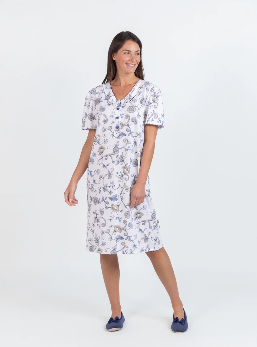 Chemise de nuit femme en coton bleu