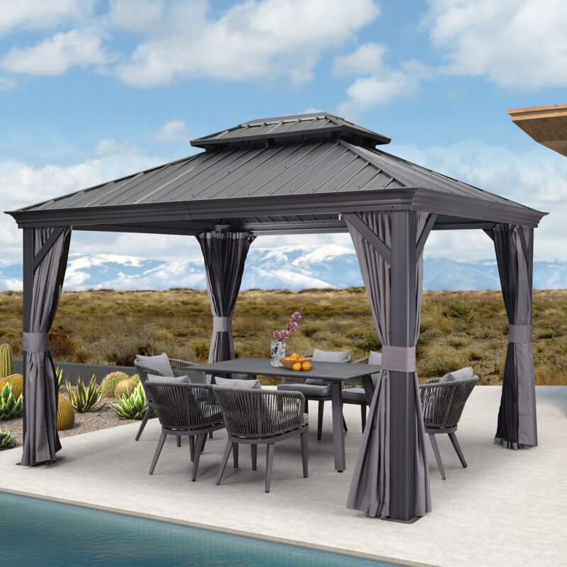 Gazebo de patio extérieur en aluminium de 3,66 m de large x 3,05 m de profondeur
