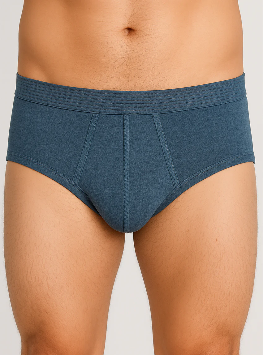 Slip ouvert homme uni en coton bleu