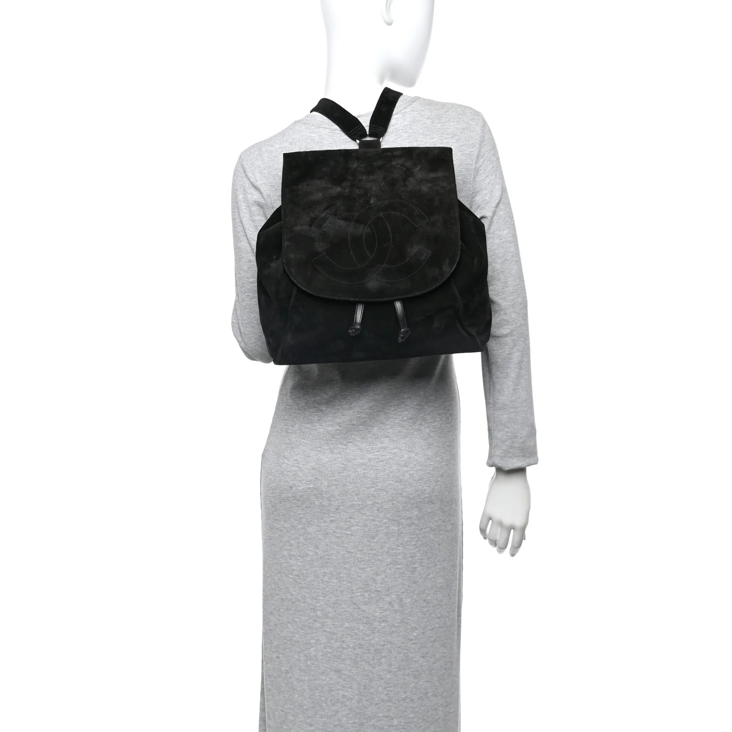 Suede CC Drawstring Backpack Black