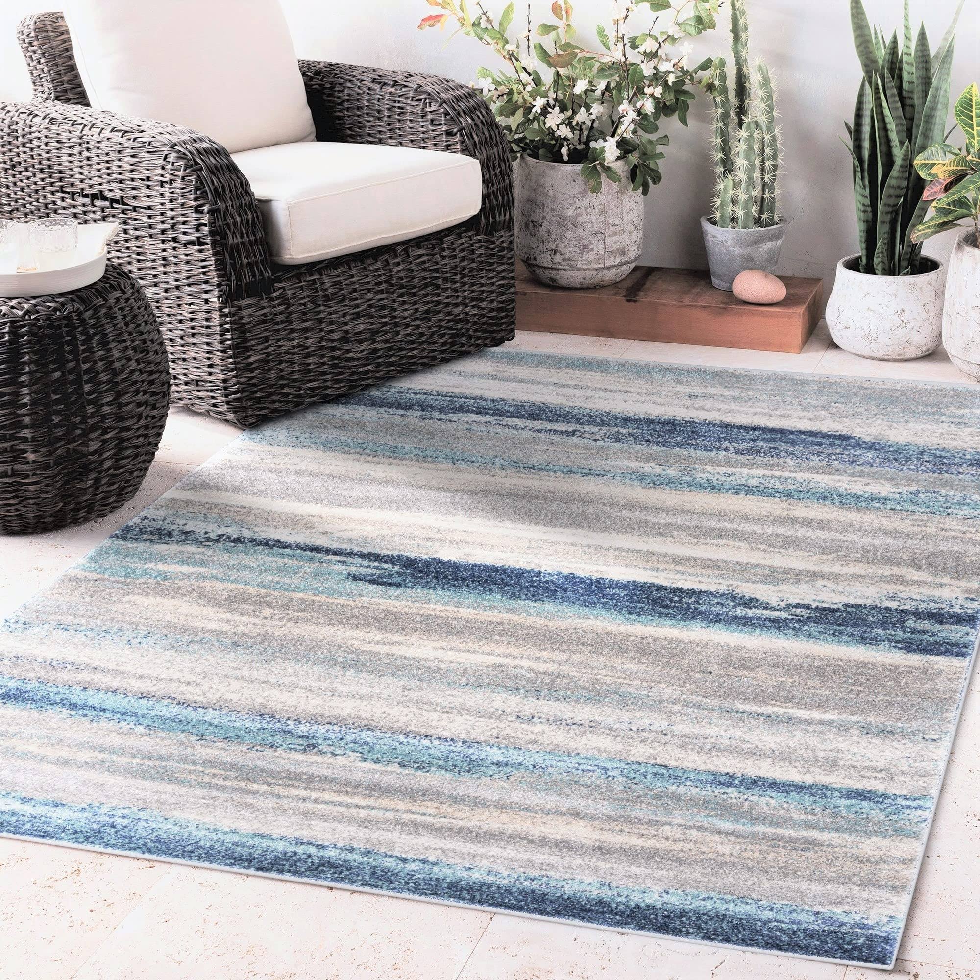 Luxe Weavers Towerhill 7501 Modern Abstract Area Rug, Blue / 5x7