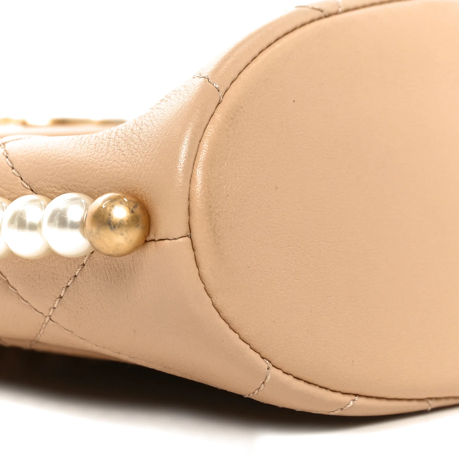 Calfskin Quilted Pearl Small Hobo Bag Beige