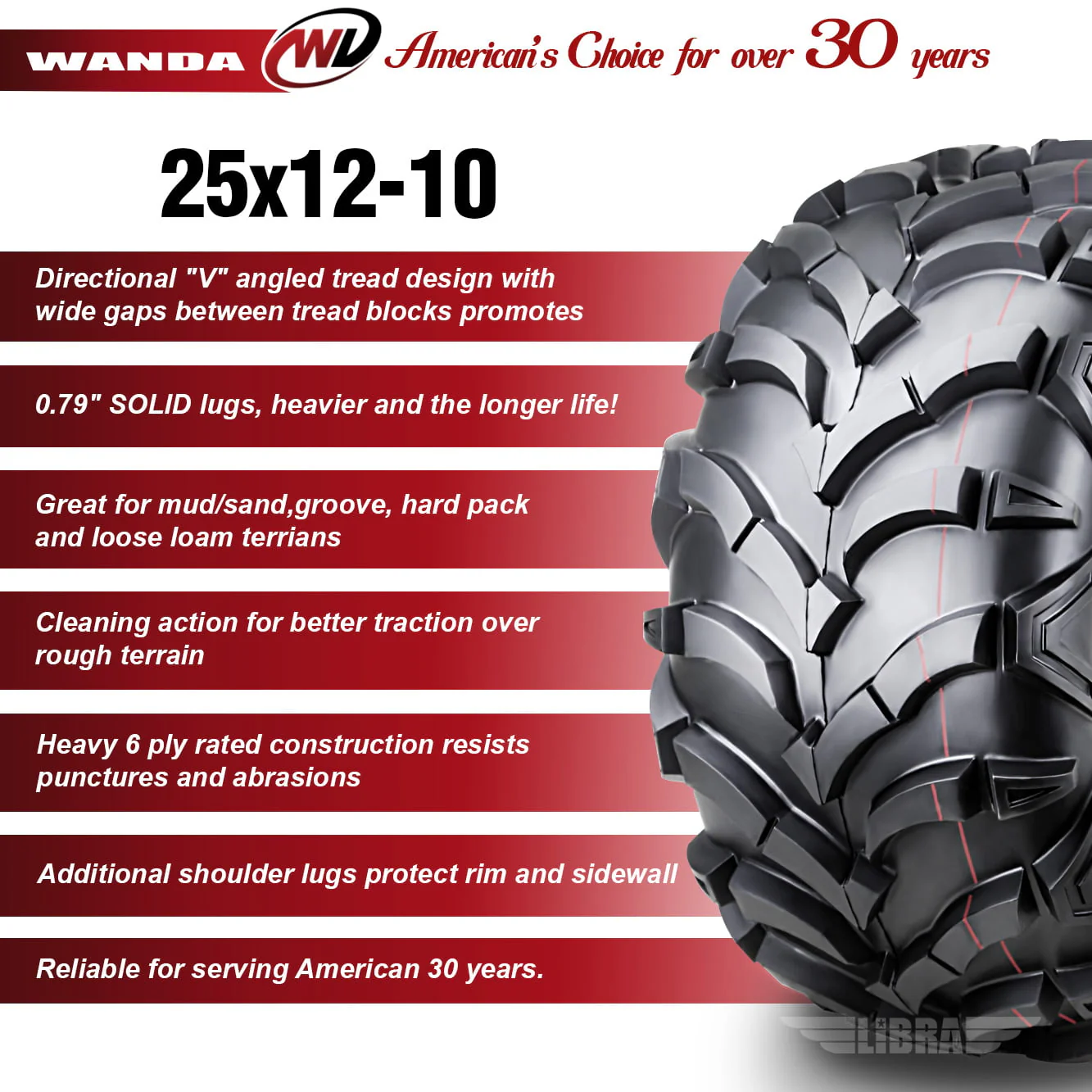 Wanda ATV/UTV Tires 25x12 - 10 25x12x10 /6PR P341 - 10161, Set 2