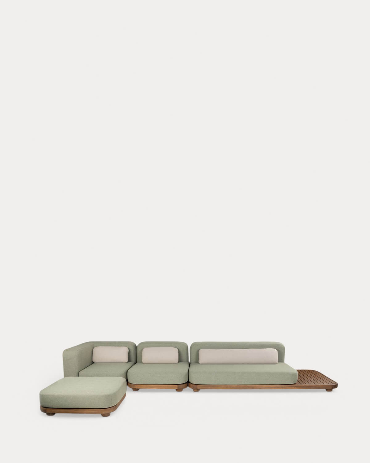 Redik - Sofá Modular de Jardín 3 Piezas Módulo Sofá, Módulo Central y Módulo Esquinero con Módulo Puff de Madera de Acacia y Tela Redik
