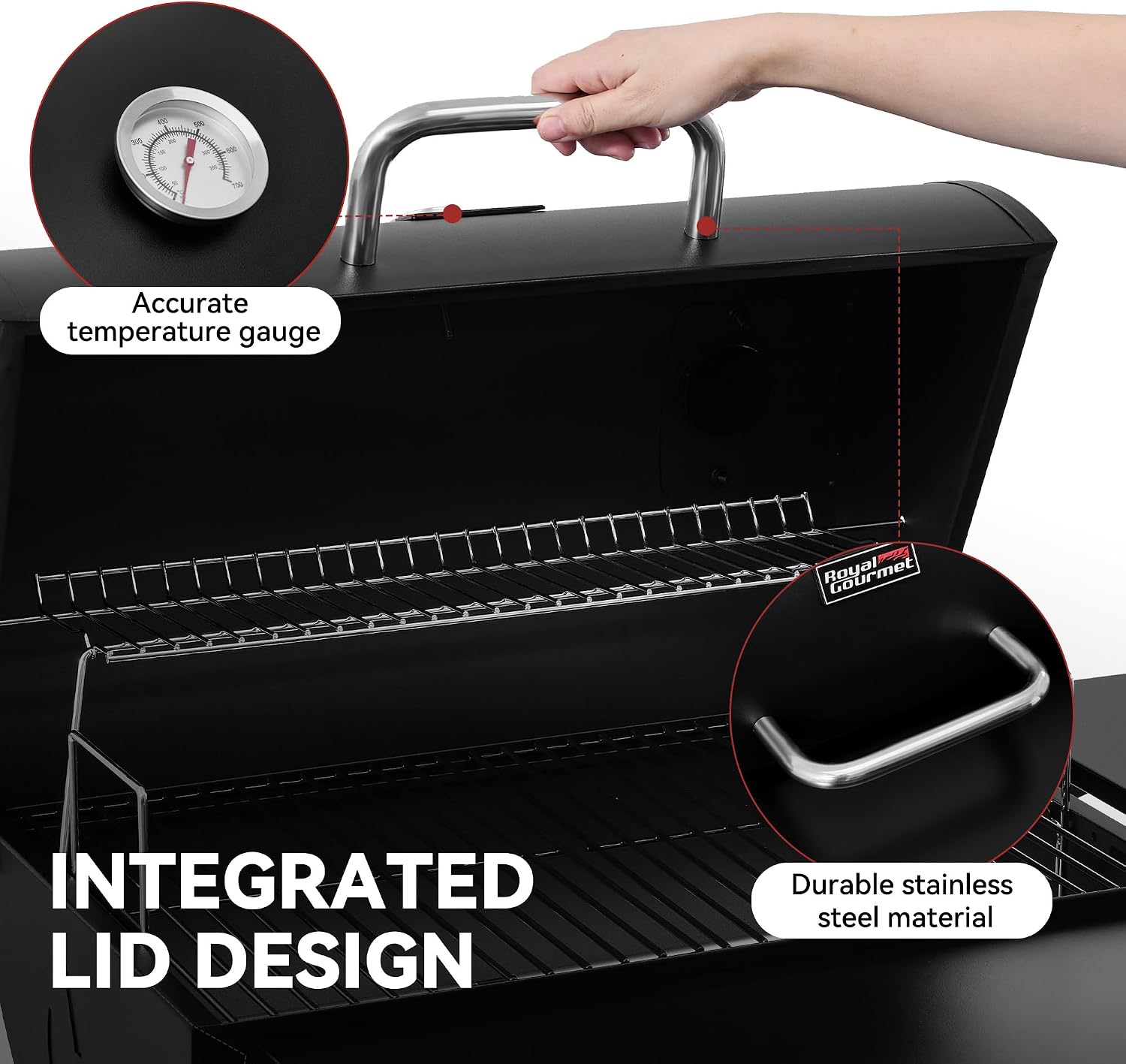 Royal Gourmet CC1624 Barrel Charcoal Grill with Side and Front Shelves