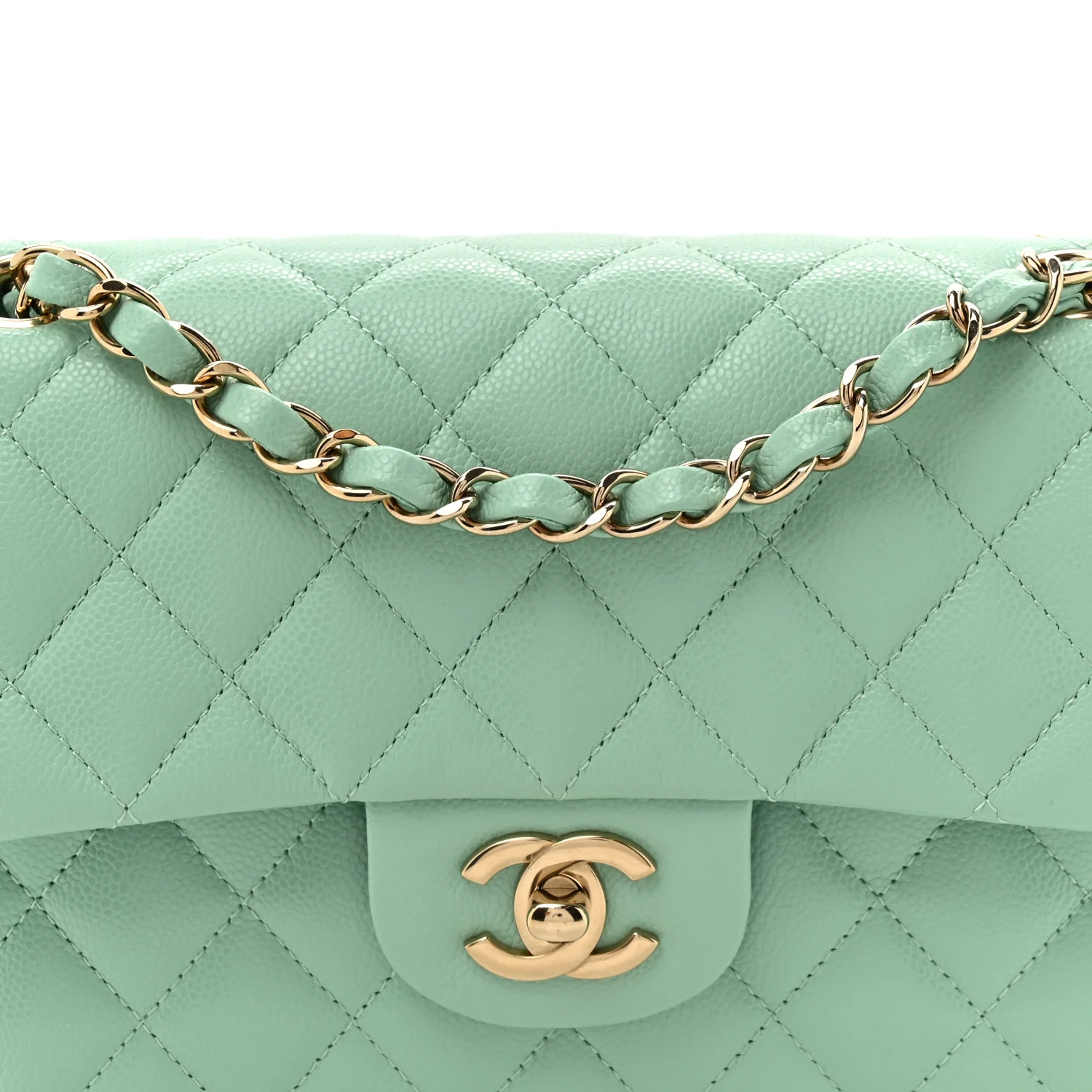 Caviar Quilted Small Double Flap Light Green