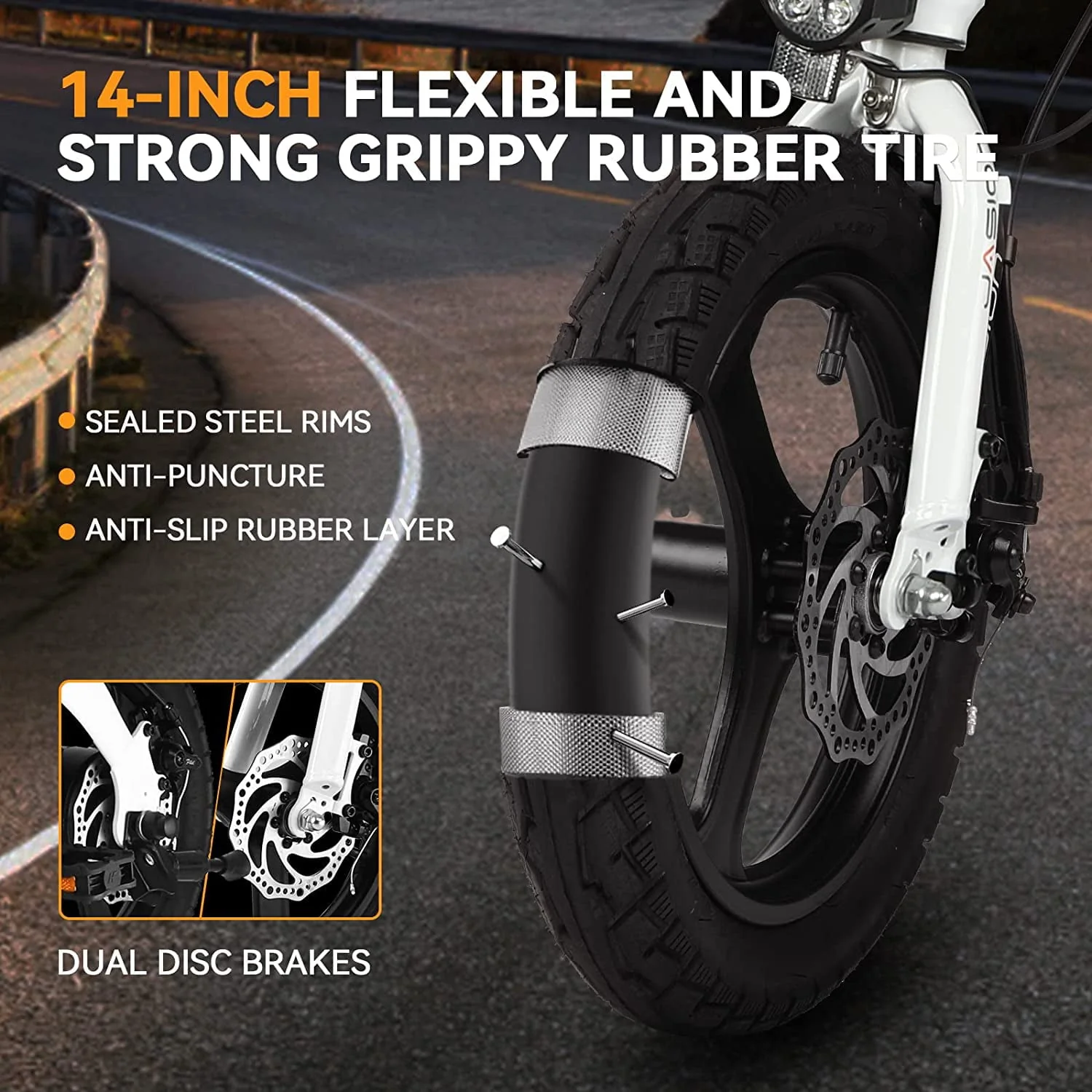 EB3 Folding Electric Bike for Adults, 350W Brushless Motor Electric Bicycles with 36V 7.5Ah Battery, Center Suspension, 3 Levels Assist, 14" Foldable ebike for Teens - Image 3