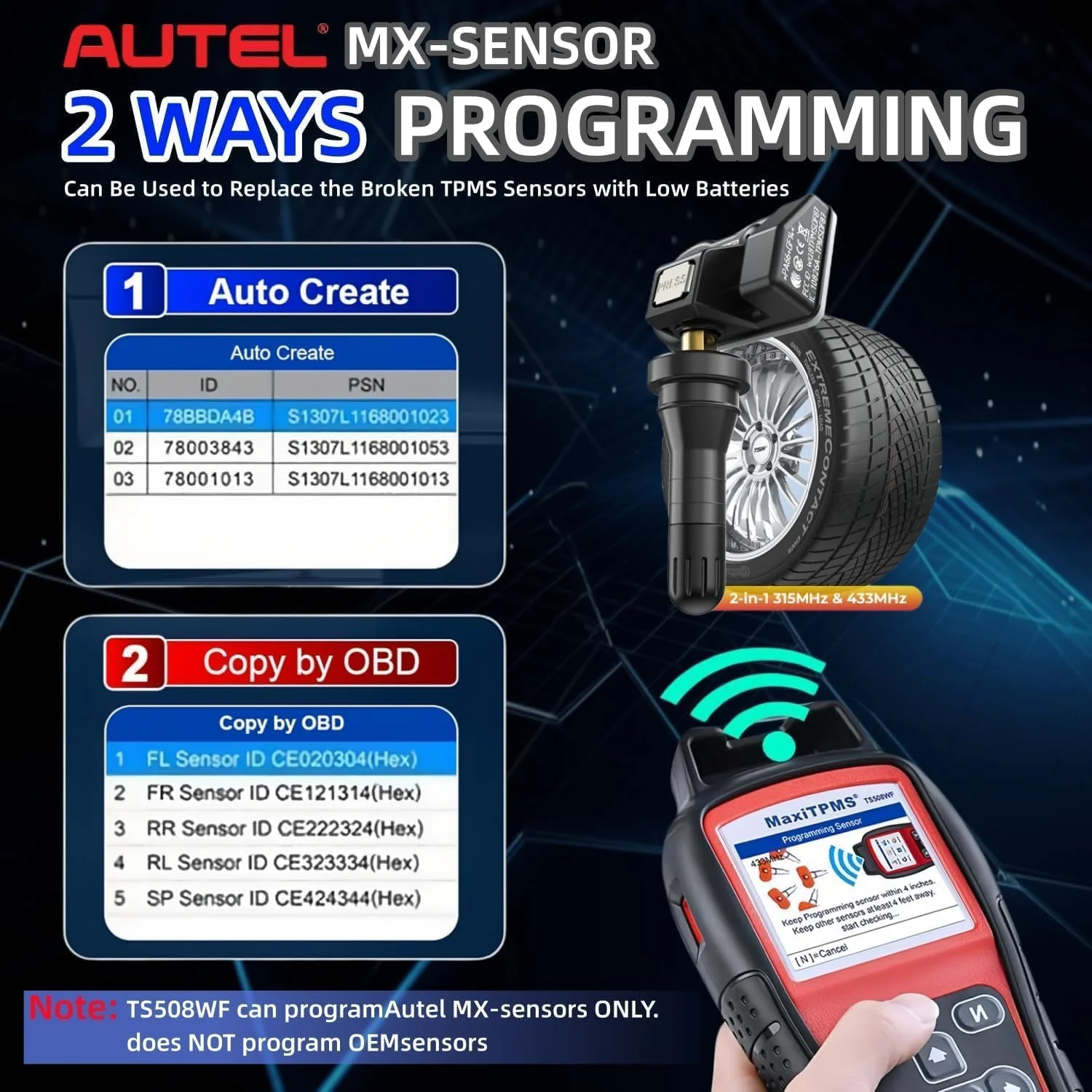MaxiTPMS TS508WF TPMS Relearn Tool Upgrade of TS508 TS408 TPMS Tool Activate/Relearn All Sensors Program Sensors TPMS Reset/Diagnosis Read/Clear TPMS Code Free Lifetime Update - Image 3