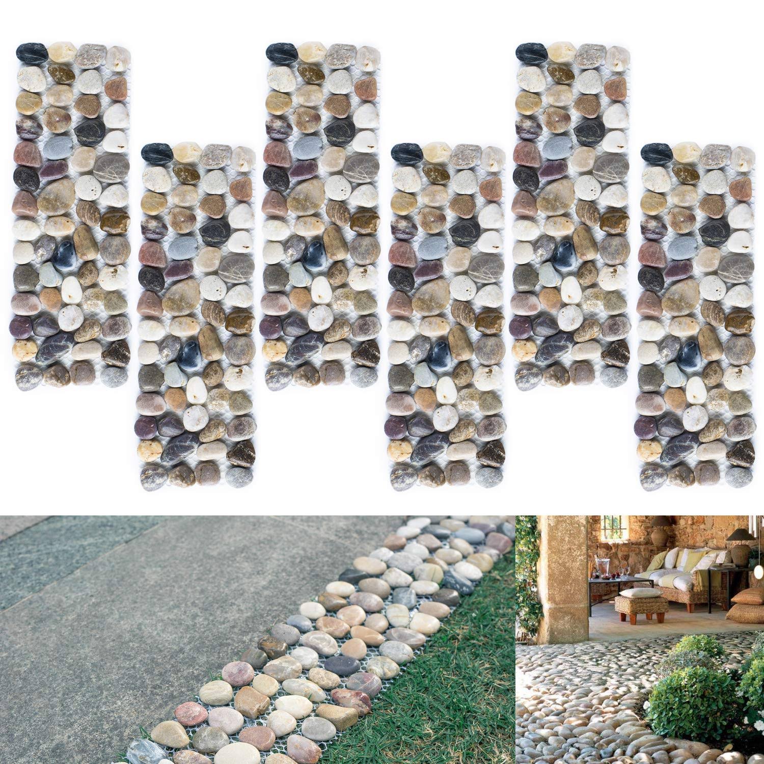 Sunface River Rock Stepping Stones Pavers Outdoor for Garden, Set of 6 (Rectangle)