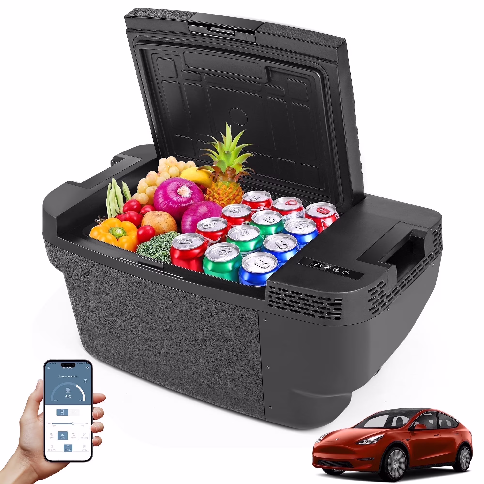 Car Refrigerator for Tesla Model Y 2019 - 2024, 37QT(35 L) - 4�h~68�h Car Fridge 12V Refrigerator, APP Control, Trunk Portable Freezer for Camping Tailgating Road Trip