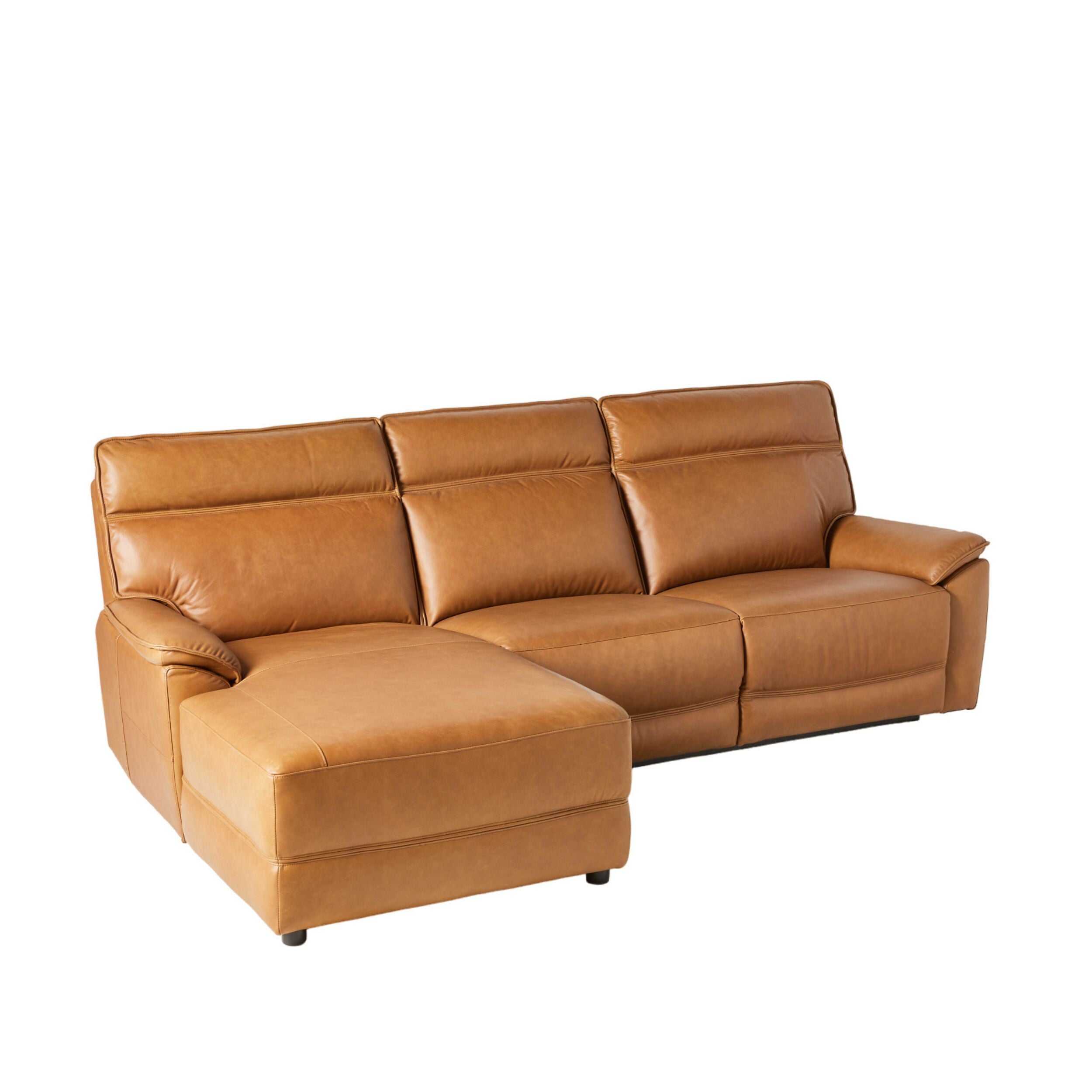 Dillon 3 Seater Leather Recliner Sofa with Left Chaise Dakota Light Ch