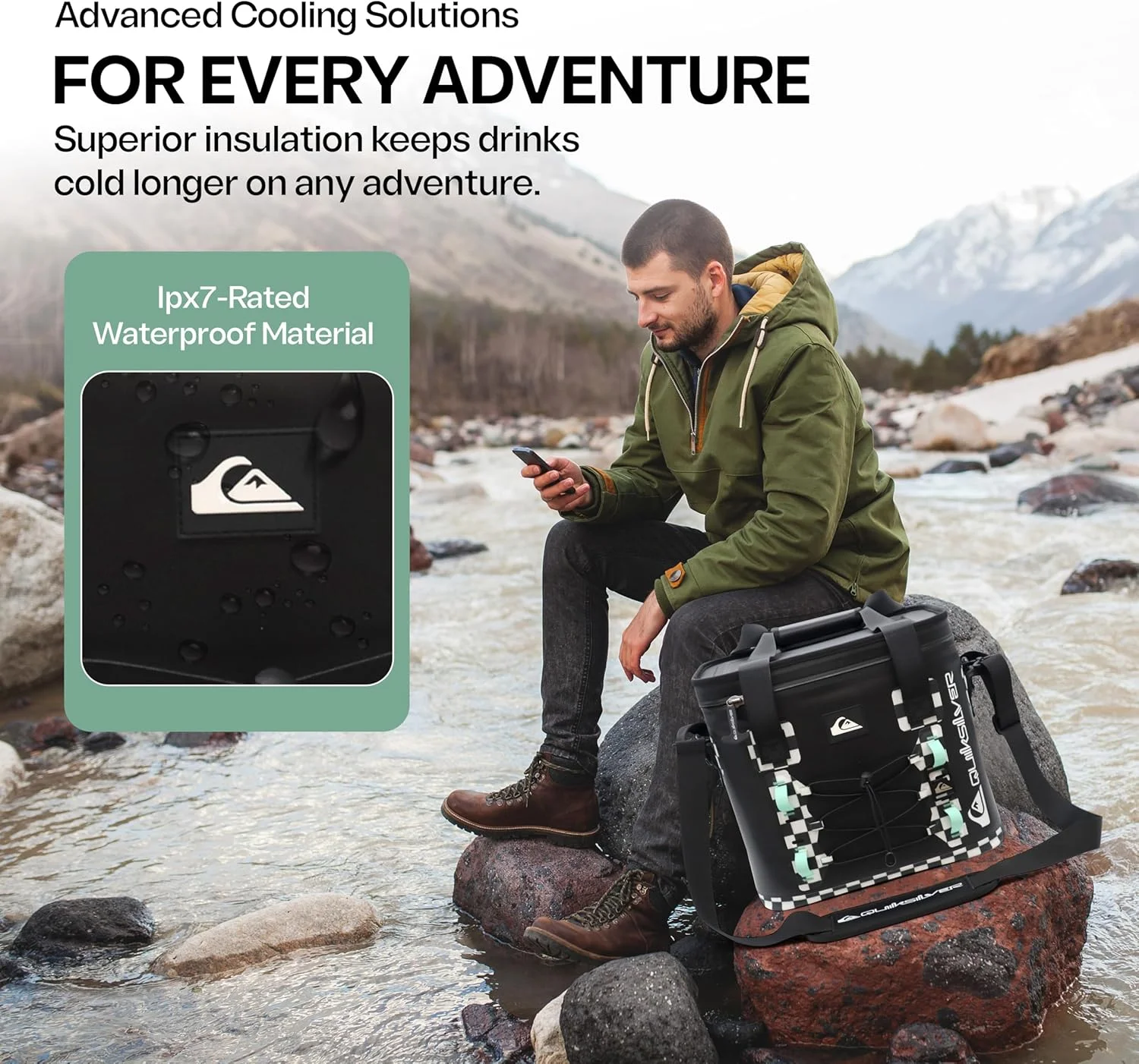 Quiksilver Insulated Cooler Bag 24 Can Portable Cooler with 48 - 72 Hour Ice Retention, Waterproof & Durable 20 L Camping Backpack for Travel