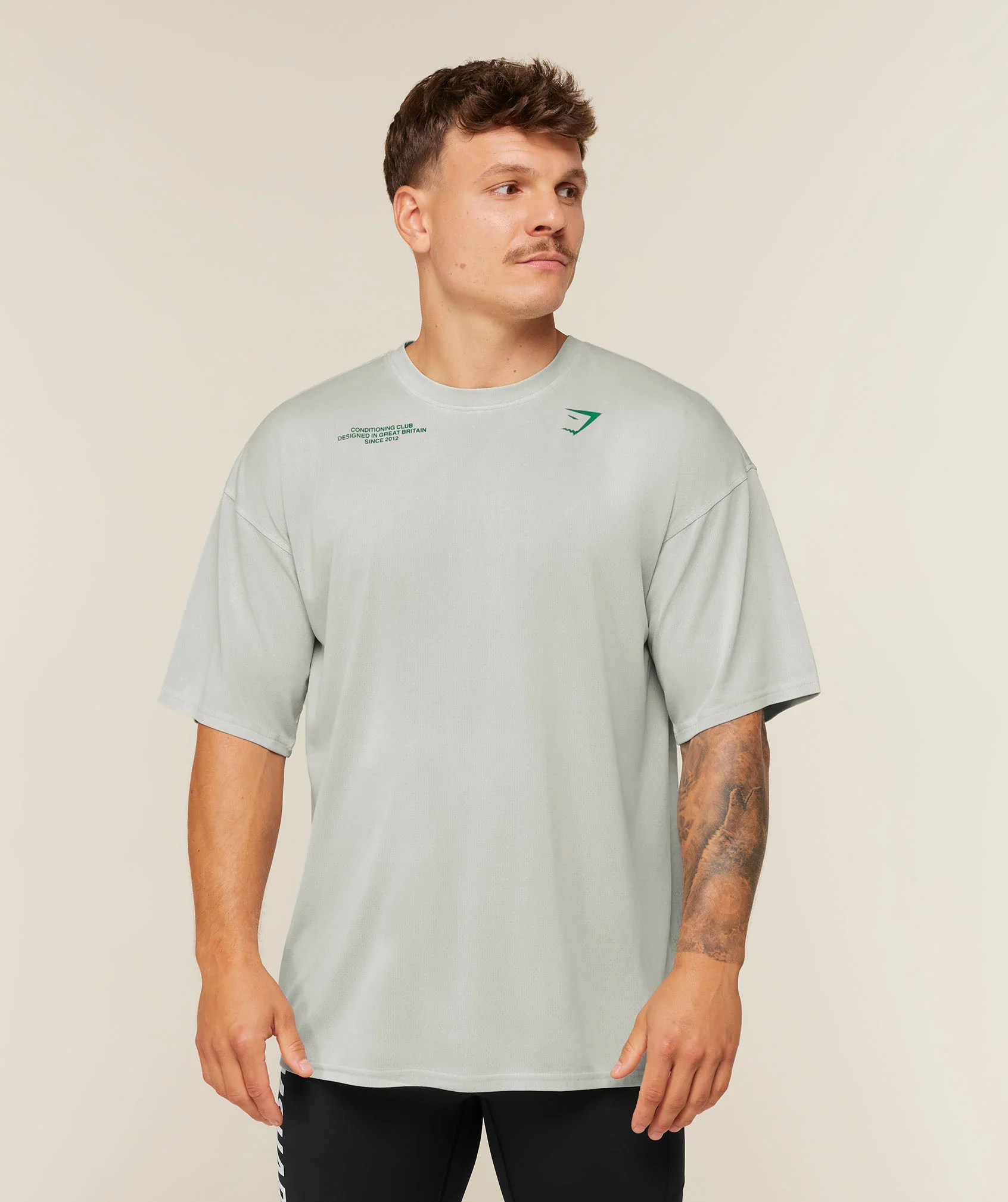 Conditioning Club Washed T-Shirt - Light Grey/Track Green/Wash