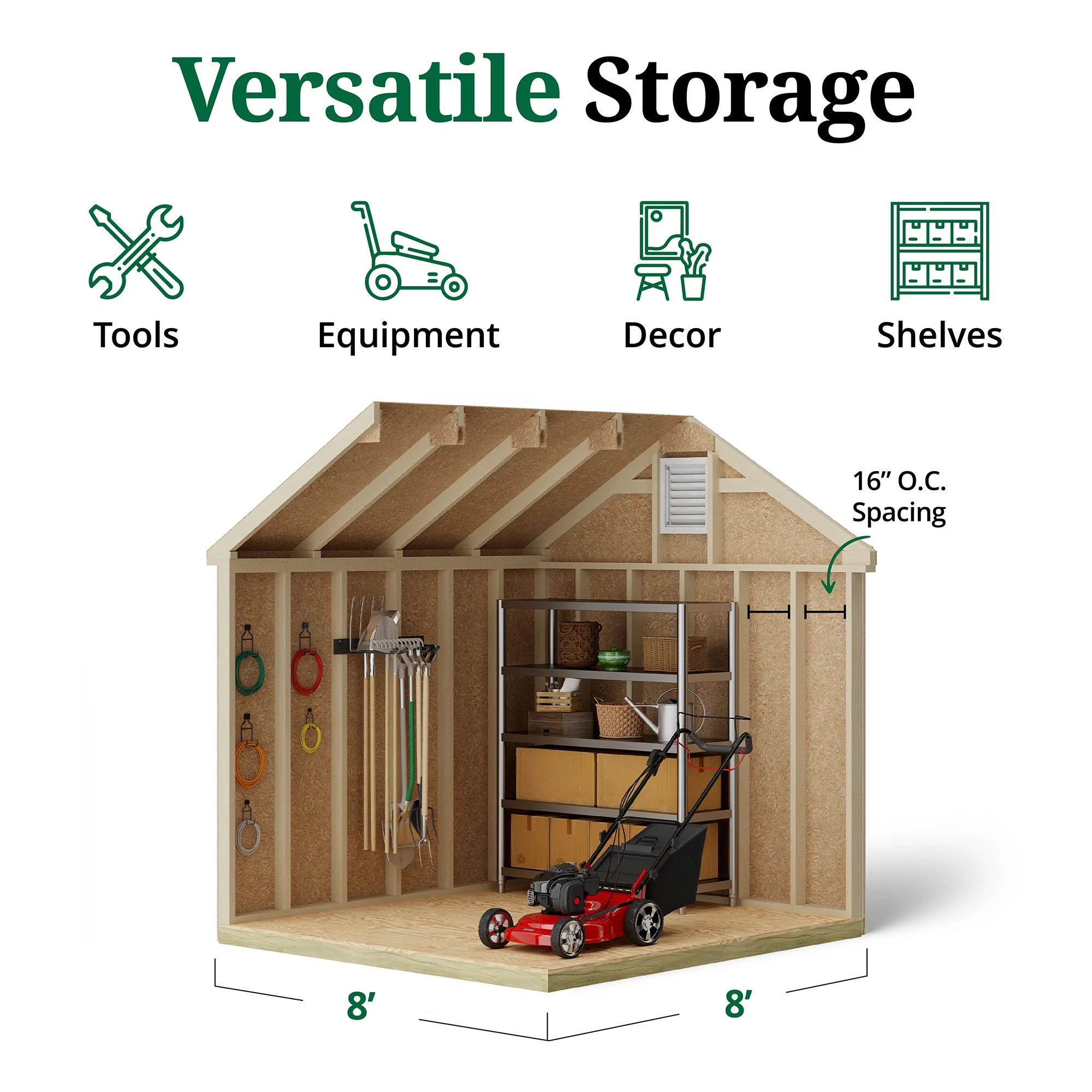 8x8 Colonial Williamsburg Shed with Operable Windows, Outdoor Wood Storage Do-It-Yourself Precut Kit(8 x 8/Without Floor) - Image 5
