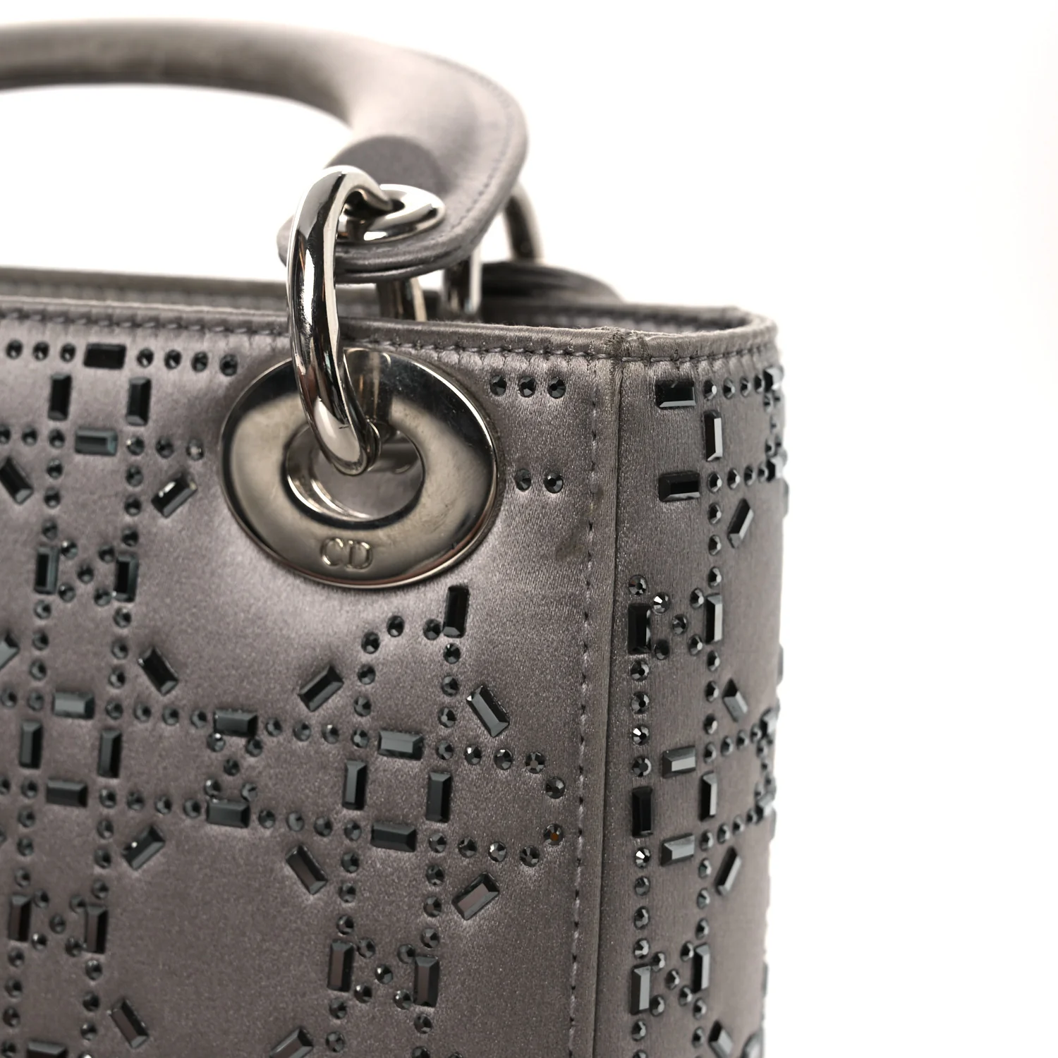 Satin Crystal Cannage Mini Lady Dior Gray