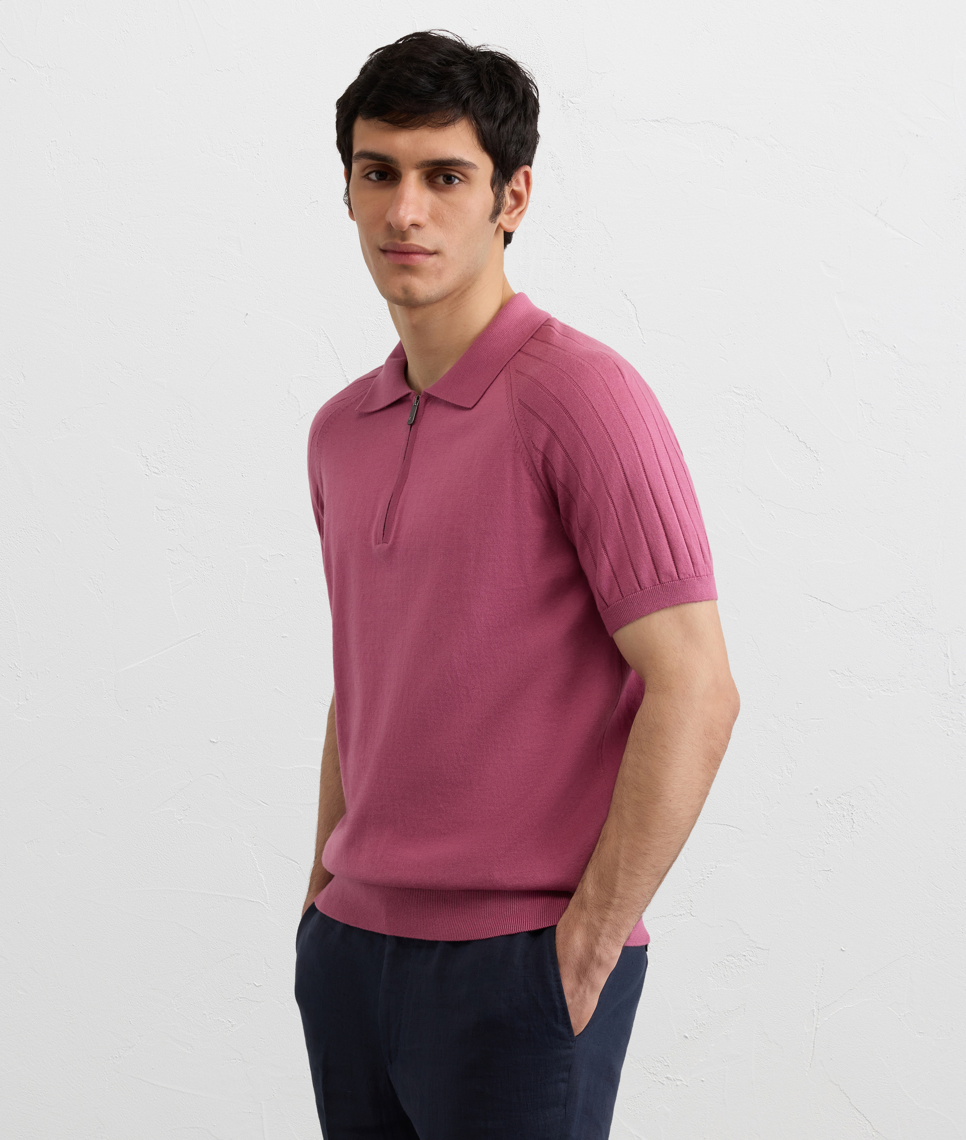 PURPLE COTTON RAGLAN SHORT SLEEVED POLO SHIRT