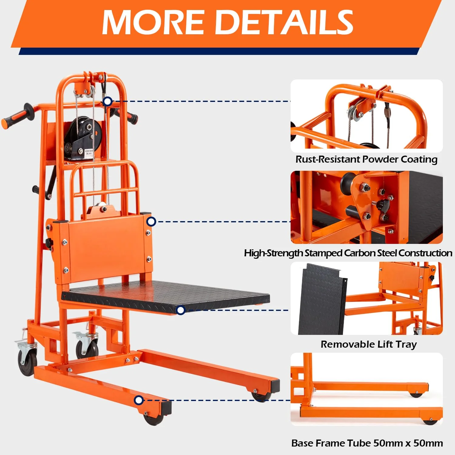 AECOJOY Material Lift Winch Stacker, Hand-Cranked Lift Table Cart 500 Lbs Capacity, Pallet Truck Jack with Lockable Swivel Casters