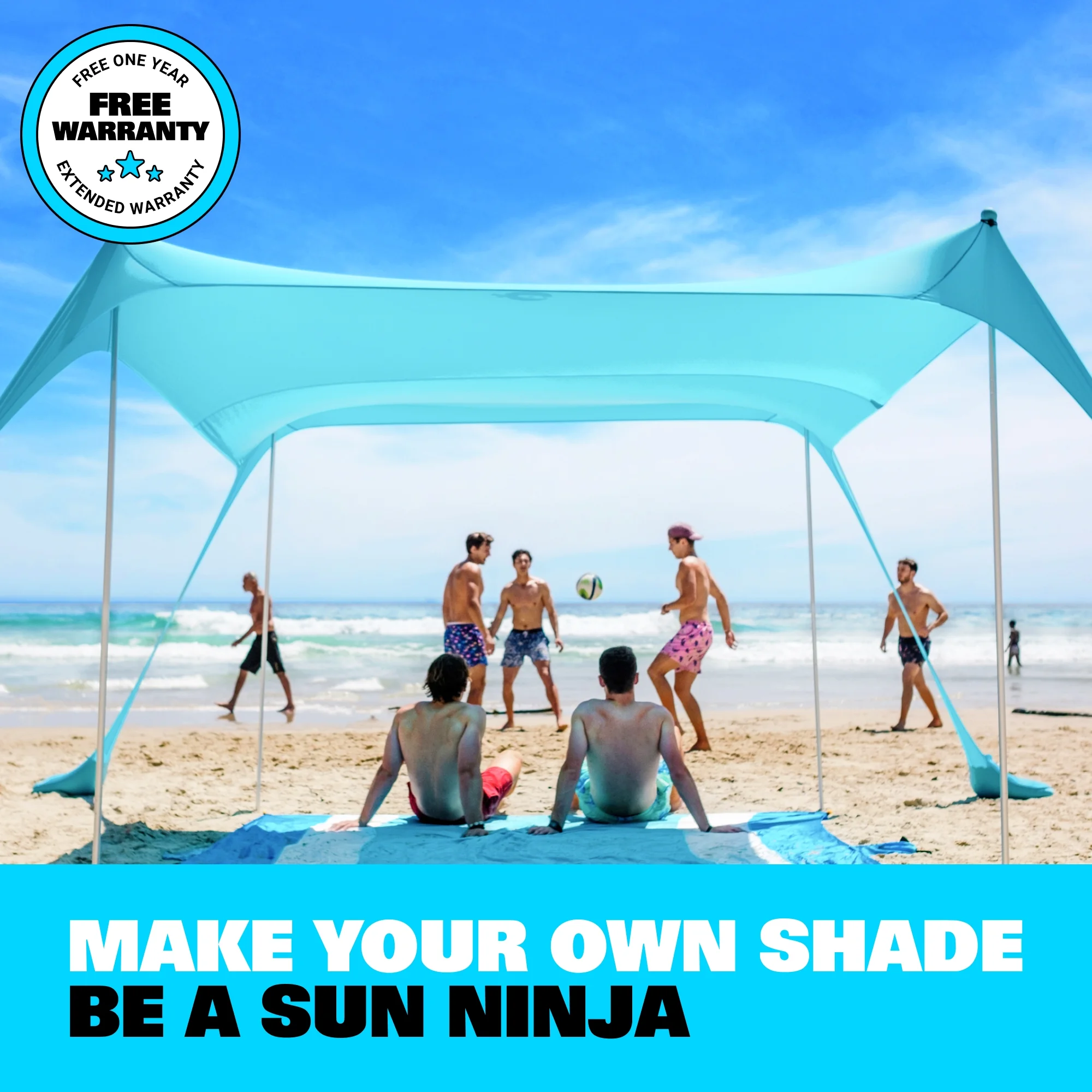 SUN NINJA 10x10.5 FT Pop - up Beach Tent with Sand Shovel, Pegs & Stability Poles - Navy Blue Sun Shelter for Beach, Camping & Outdoor Activities