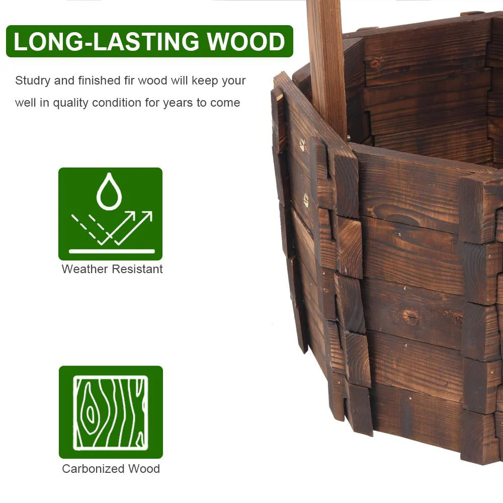 Wooden Flowerpot Outdoor Reinforced And Anticorrosive Wooden Wishing Well Flowerpot - Image 6