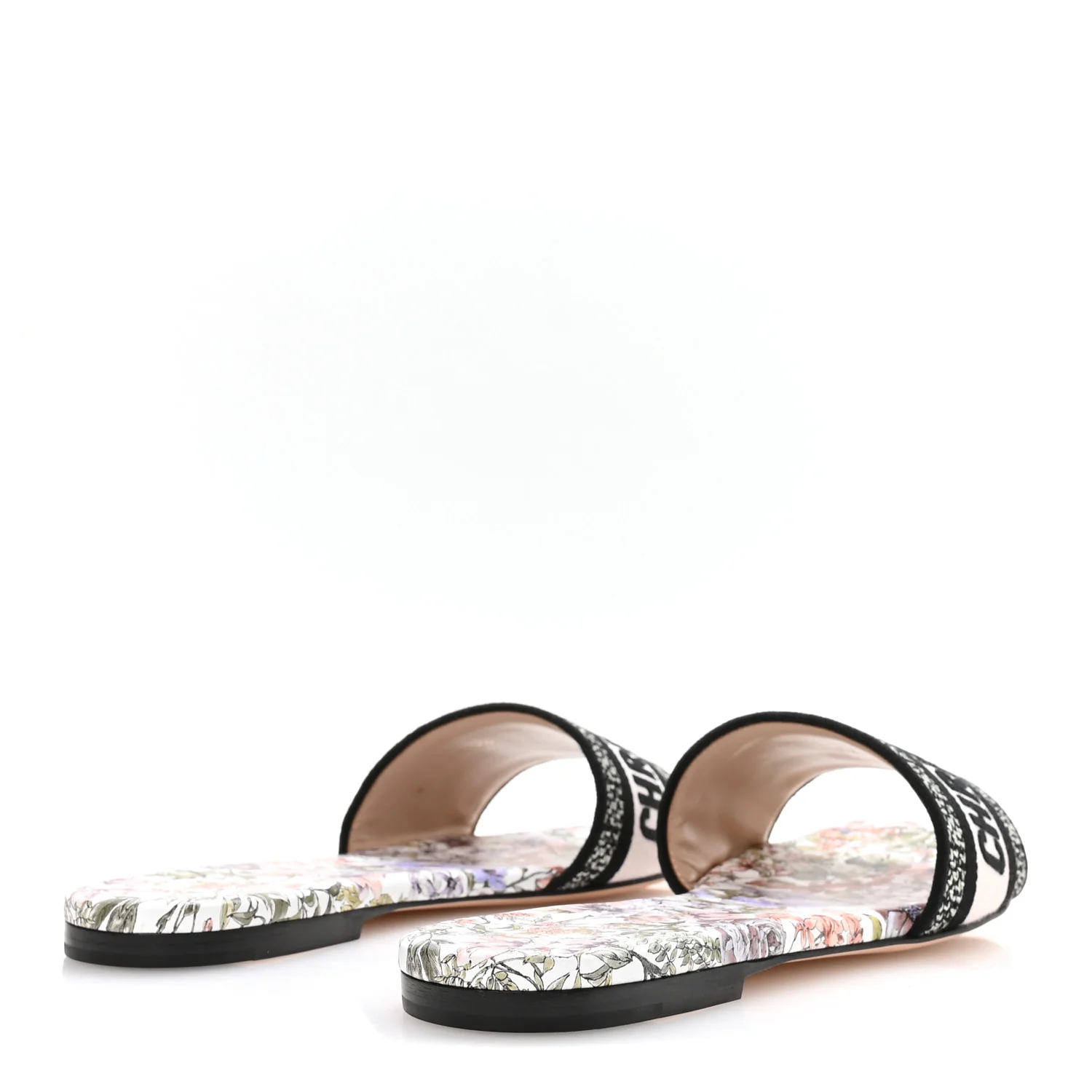 Canvas Embroidered D-Floral Dway Mules Slide Sandals 39.5 Off White Multicolor