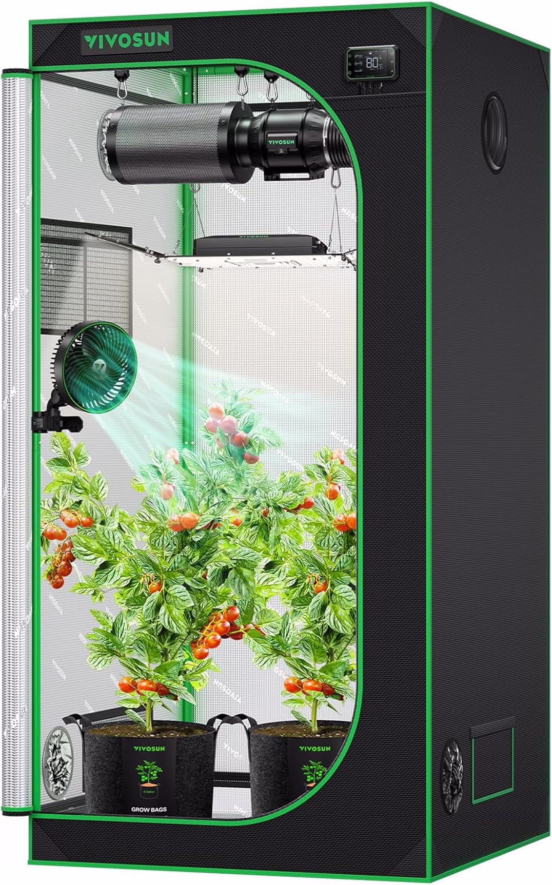 S336 3x3 Grow Tent, 36"x36"x72" High Reflective Mylar with Observation Window and Floor Tray for Hydroponics Indoor Plant for VS2000/VS3000