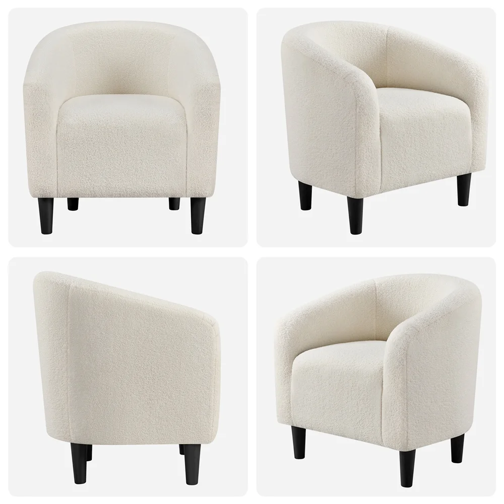 Yaheetech Upholstered Club Chair Accent Barrel Chair, Ivory