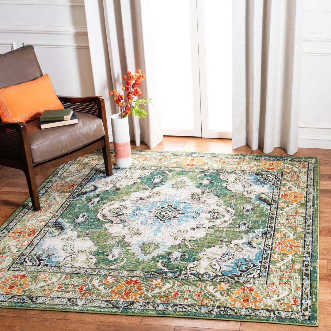 Indira Oriental Forest Green Area Rug Mistana Rug Size Square 4'