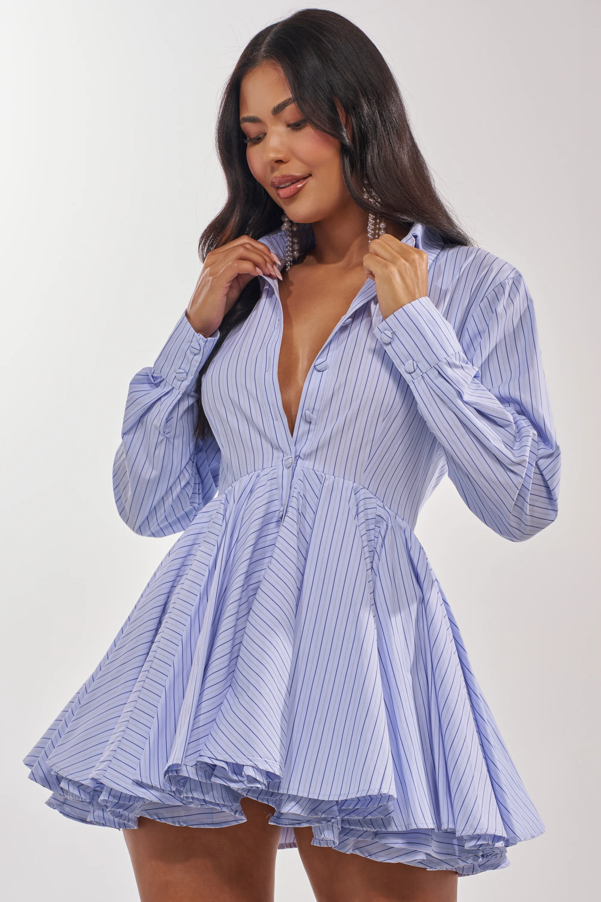 HAPPY HOUR PINSTRIPE MINI DRESS - Akira Store