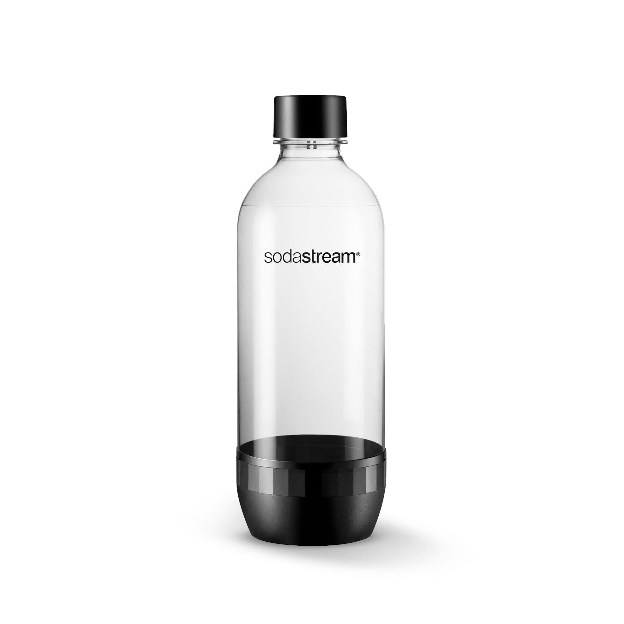 SodaStream 1L Dishwasher Safe Classic Carbonating Bottle, 2 Count, Black/Clear