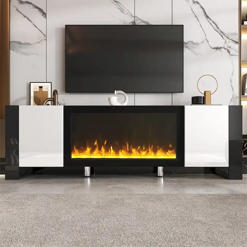 Contemporary TV Stand with Electric Fireplace - Fits TVs Up to 78 Inches