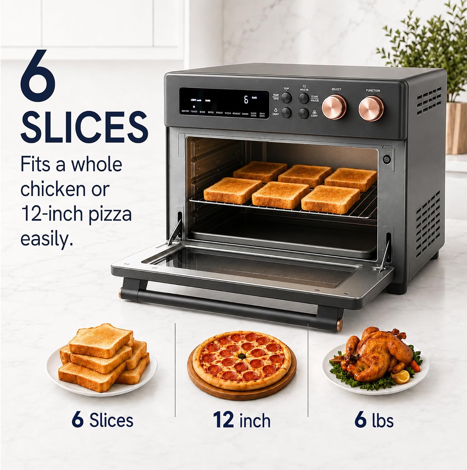 VAL CUCINA Infrared Heating 26.3 QT Air Fryer Toaster Oven, Large Countertop Convection Oven 10-in-1 Combo, 6-Slice Toast, Enamel Baking Pan Easy Clean with Recipe Book, Black Matte Stainless Steel