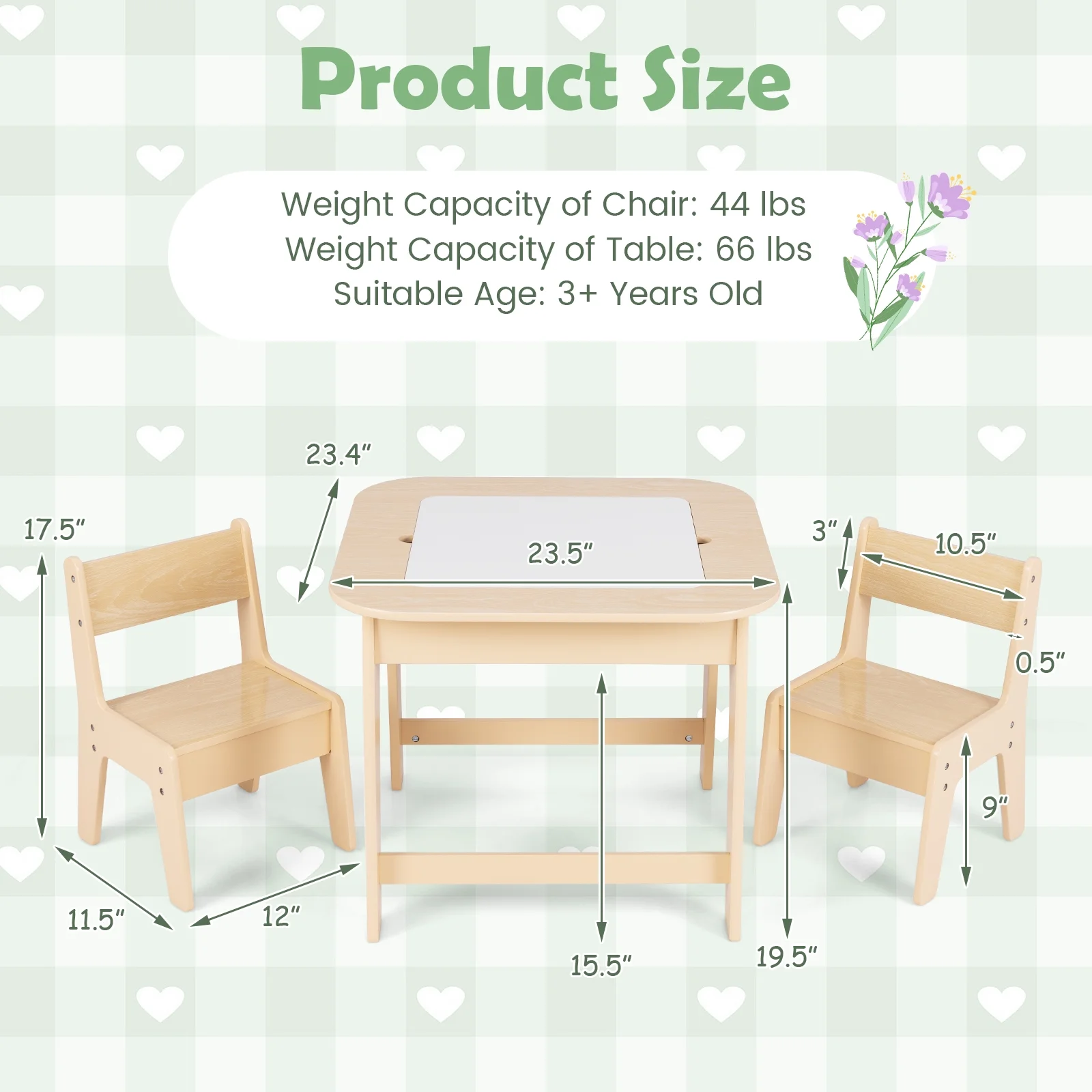 Kids Table and Chair Set, 3 in 1 Wooden Activity Table with Removable Tabletop, Blackboard and Whiteboard for Toddlers Arts Crafts Drawing Reading Playing, Playroom Nursery (Natural)(Natural) - Image 10