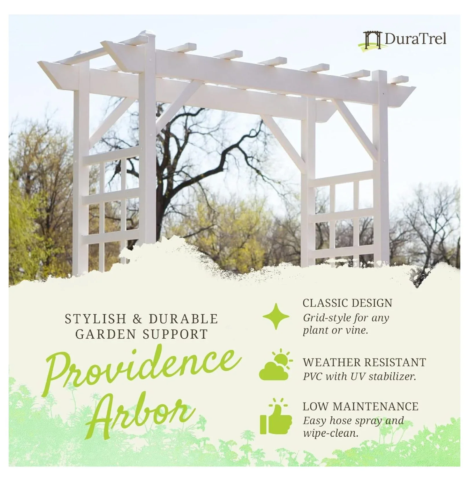 Dura-Trel Providence Arbor - Vinyl Garden Archway, 64 x 85, White
