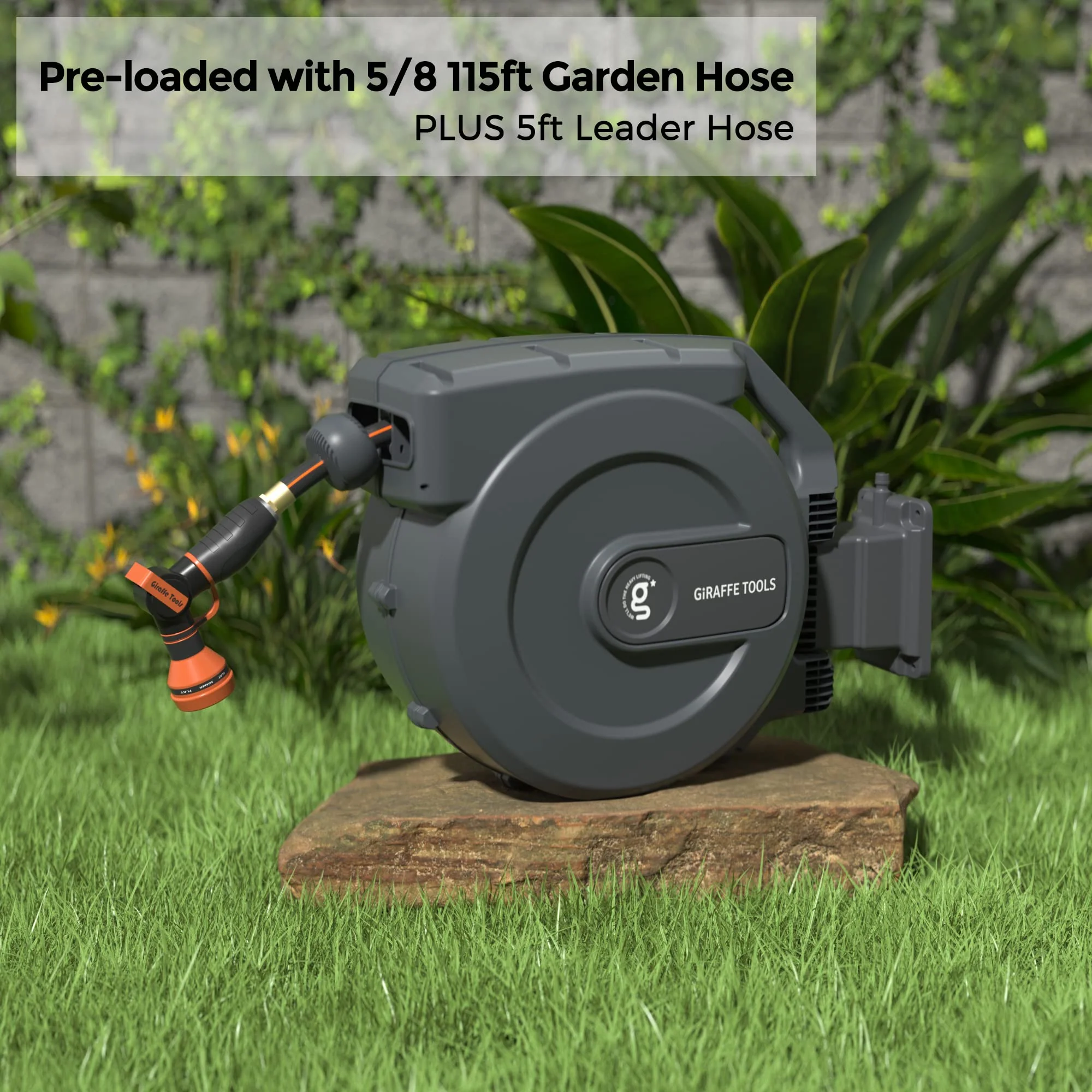 Giraffe Tools Retractable Garden Hose Reel 5/8 x 115+5 ft