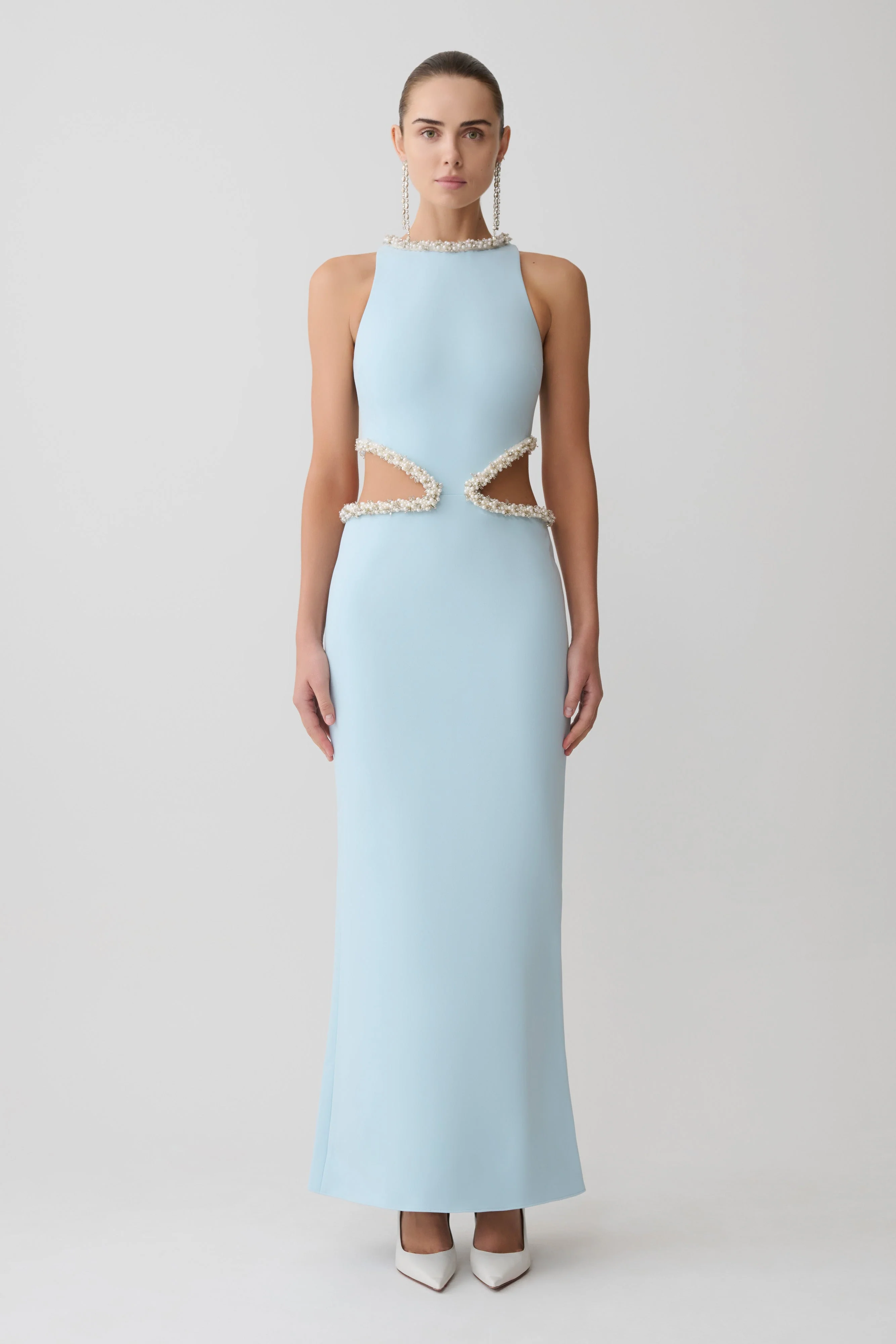 Nicole Embellished Cut Out Maxi Dress - Pale Blue