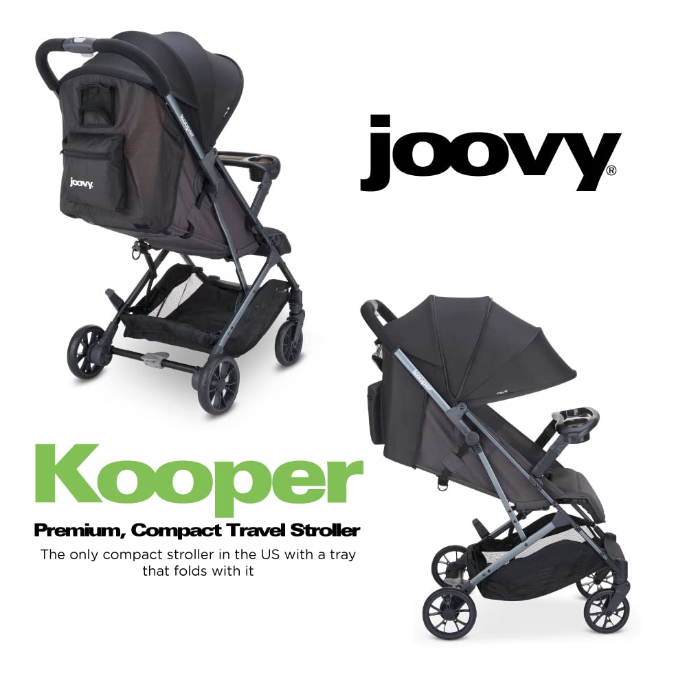 Poussette légère Joovy Kooper avec tablette amovible et pivotante, grandes roues, siège inclinable avec repose-pieds, capote rétractable extra-large et pliage compact (fer forgé)