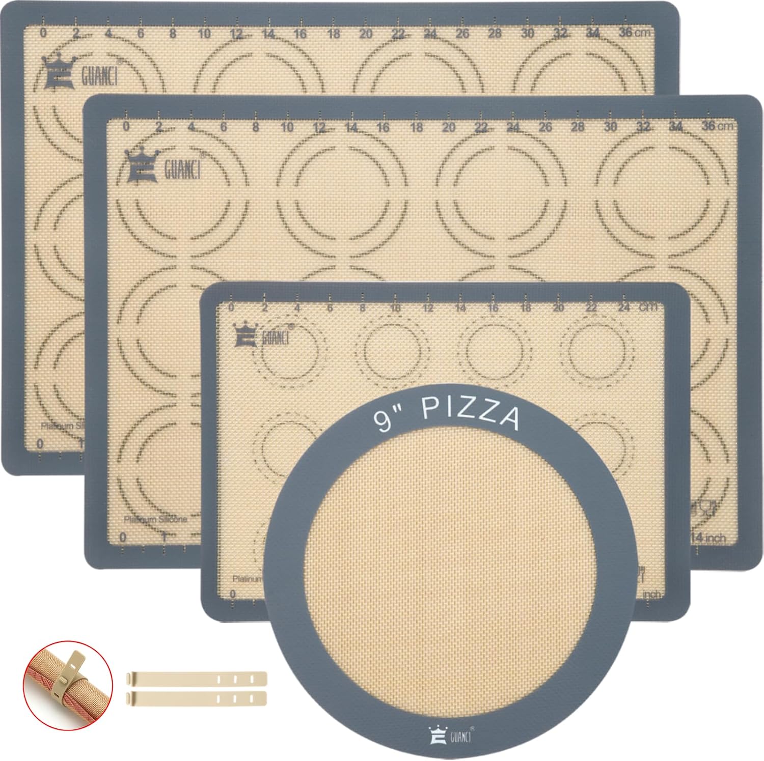 GUANCI Silicone Baking Mat Set of 4, 2 Medium 16.5