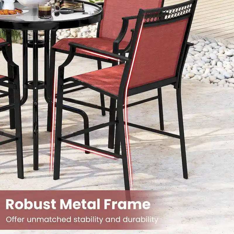 Metal Frame Counter Stools Set of 2 with Footrest and Backrest