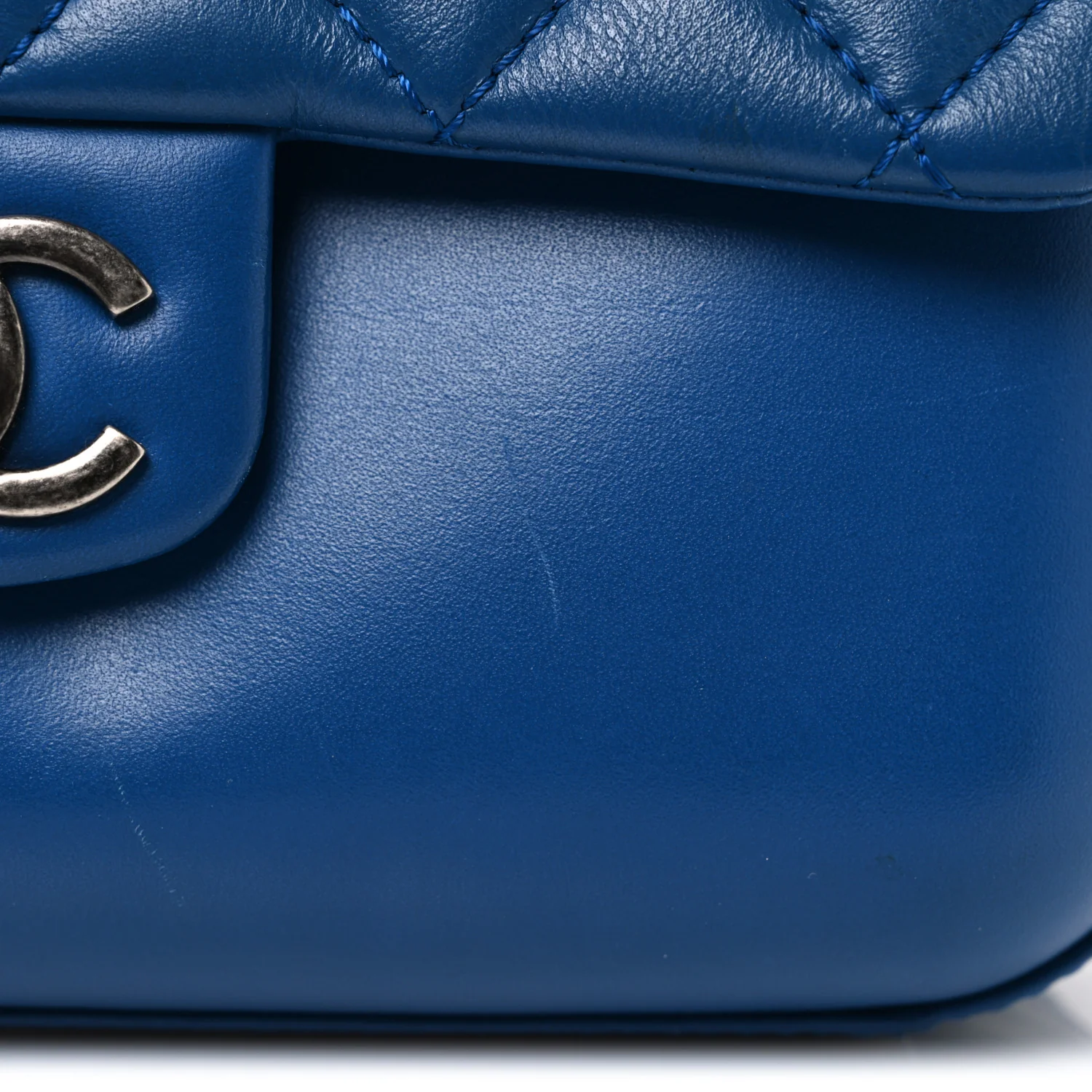 Calfskin Quilted Medium Rock My Shoulder Flap Blue